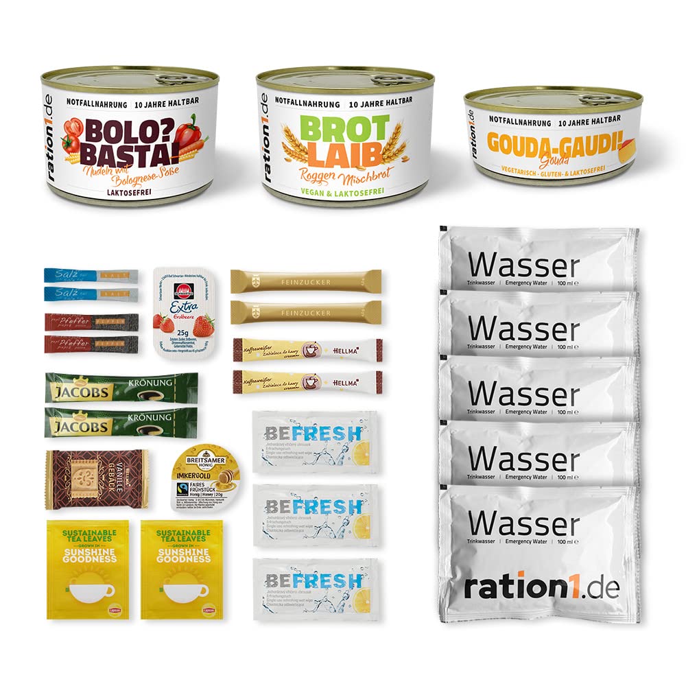 ration1 EPa Nudeln mit Bolognese Soße, Notfallnahrung 10 Jahre haltbar | Einmannpackung, Notration, Langzeitnahrung, Fertiggerichte, Fertigessen, Camping und Outdoor
