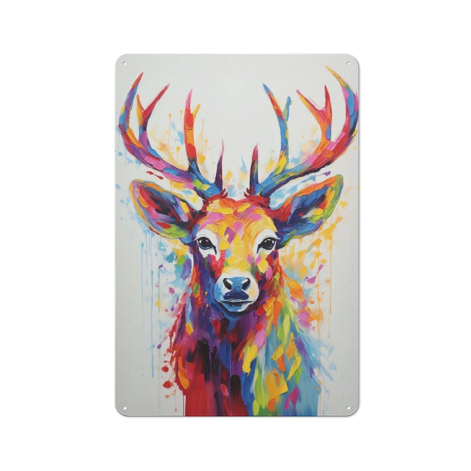 Junmoney Colorful Deer Tin Wall Plaque 30X20cm With For Bar Or Restaurant, Autumn Wall Decor For Hospitality Decor Collectors