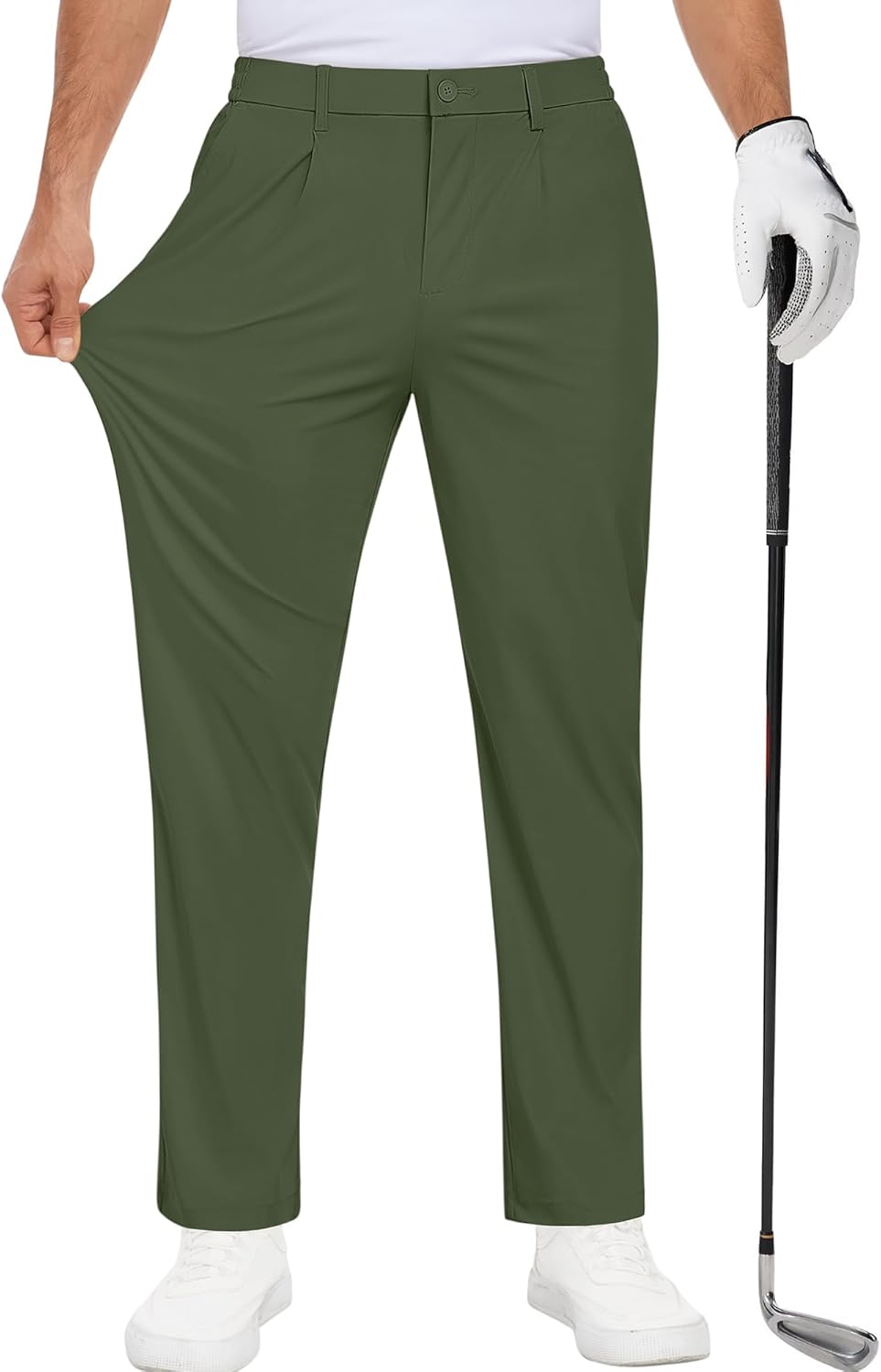 DOWMQ Mens Golf Pants Stretch Casual Dress Pants Elastic Drawstring Slacks for Men Lightweight Trousers with 5 Pockets - Image 2