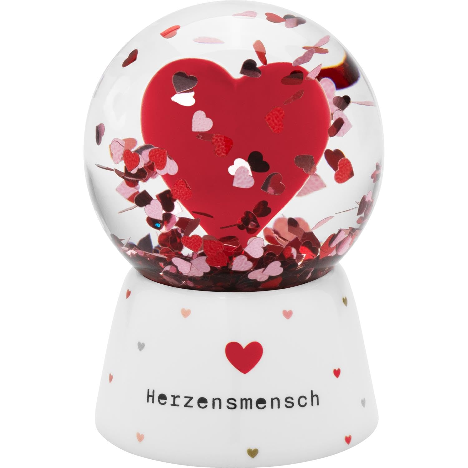 GRUSS & CO Dream Globe with Heart Man Motif, Snow Globe with Glitter, Saying on the Base, Height 6.5 cm, Polyresin, 73801