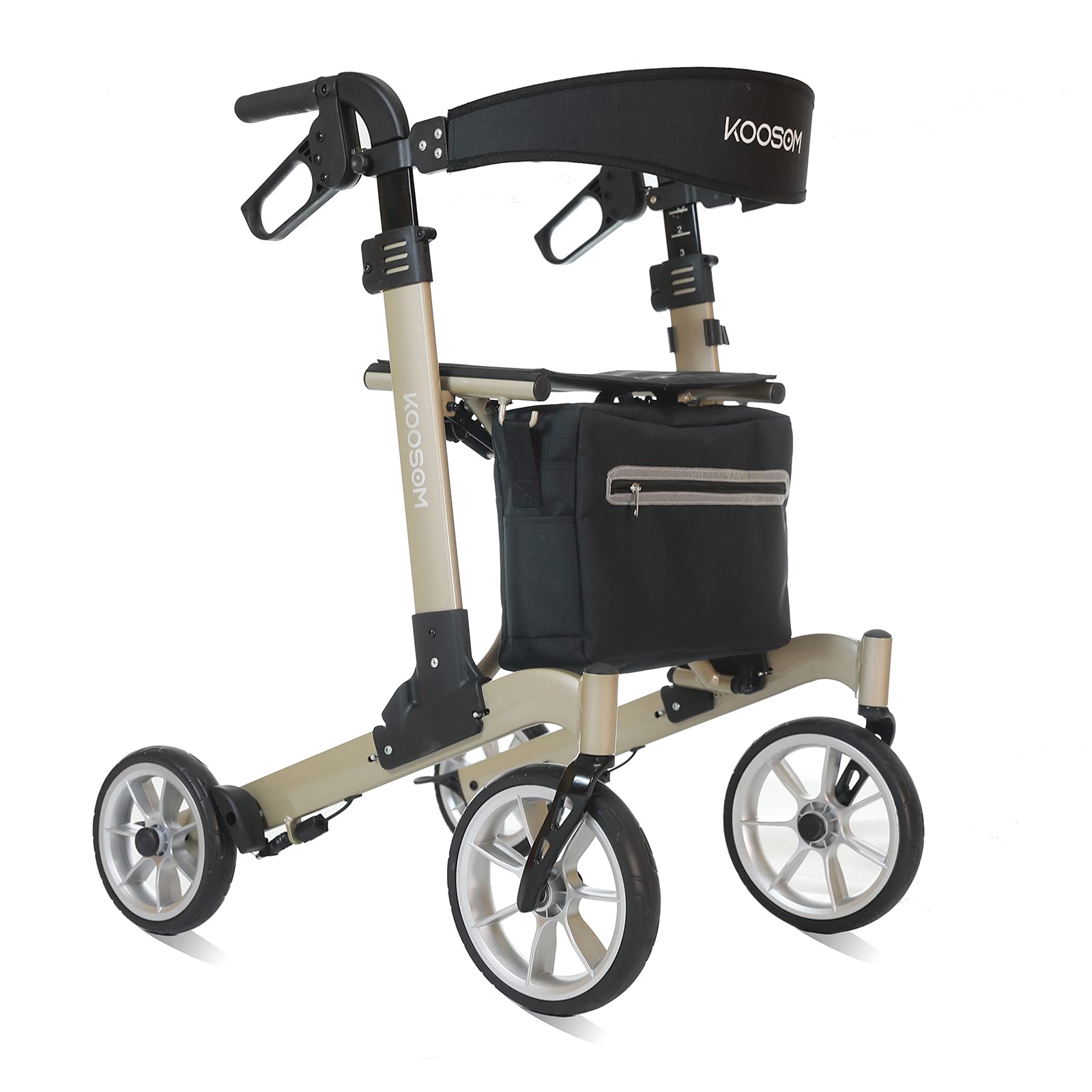 koosom Rollator Walkers with Seat for Seniors,10" Front Wheels.Support to 300bls,Double Folding Senior Walker- Mobility Walking Aid for Adult with Two Brake System, Gold