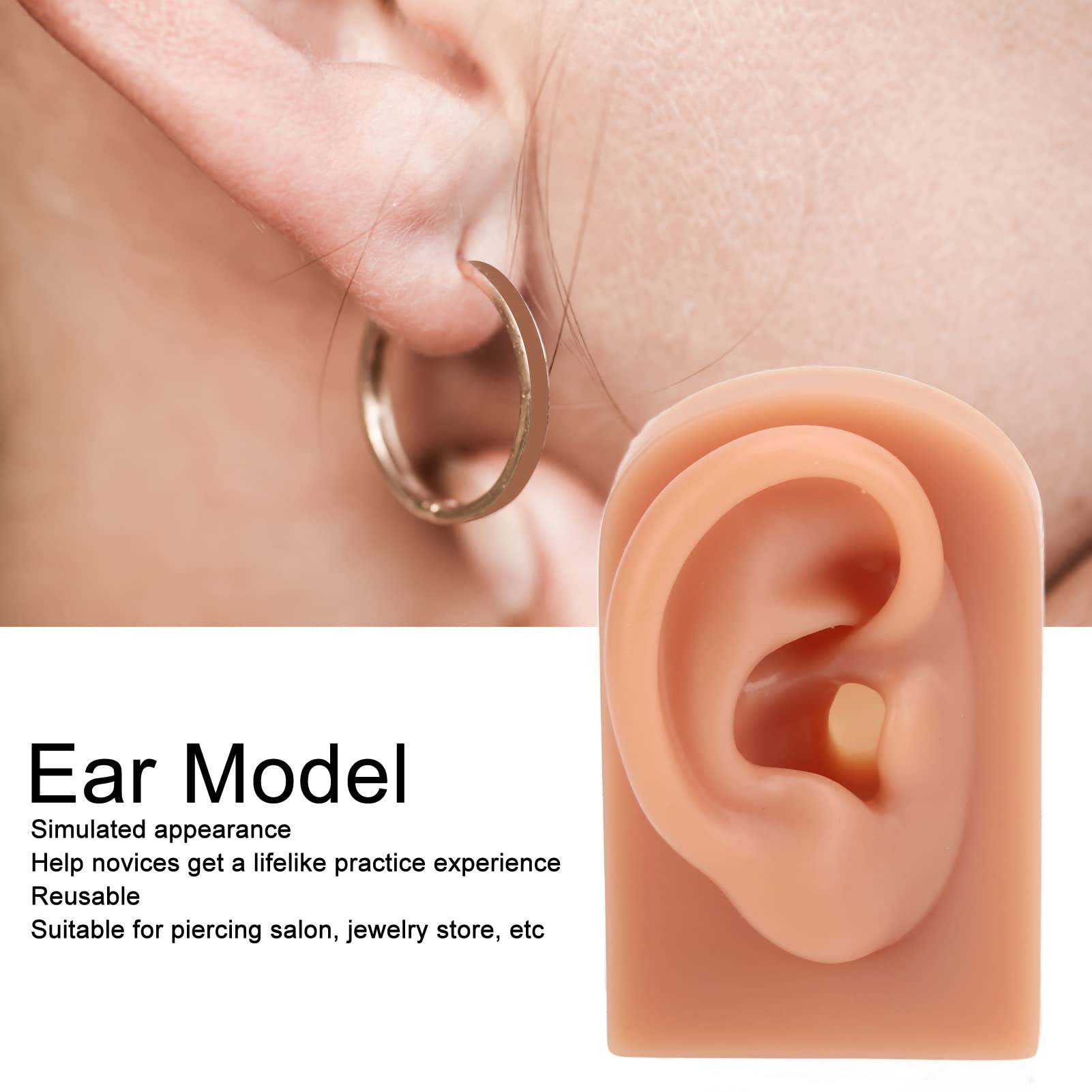 Soft Silicone Ear Model, Reused Ear Displays Soft Professional Ear Piercing Tool 3D Acupuncture Silicone for Piercing Practice Earring Display, Acupuncture, Display Model