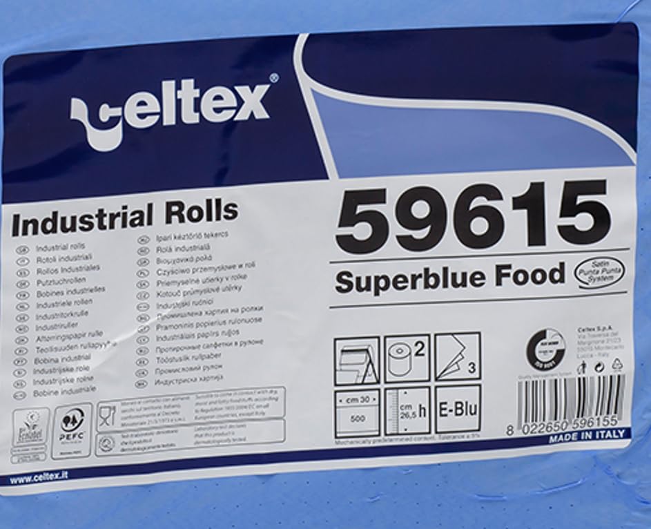ROTOLONE DI CARTA BLU FOOD 3 VELI 500 STRAPPI CELTEX 59615 - CONFEZIONE 2 ROTOLONI