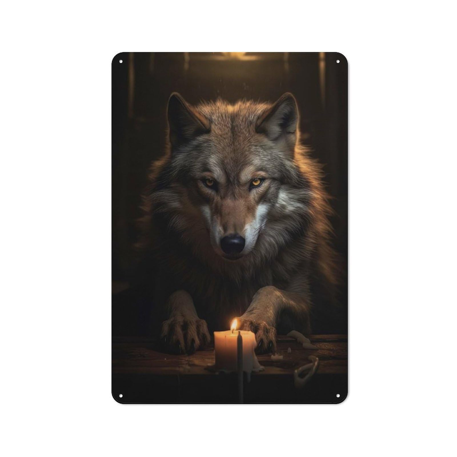 Junmoney Moody Wolf Magical Candle Country Country Metal Sign 30X20cm, Farmhouse Wall Decor For Farmhouse Kitchen, Pantry Or Dining Area