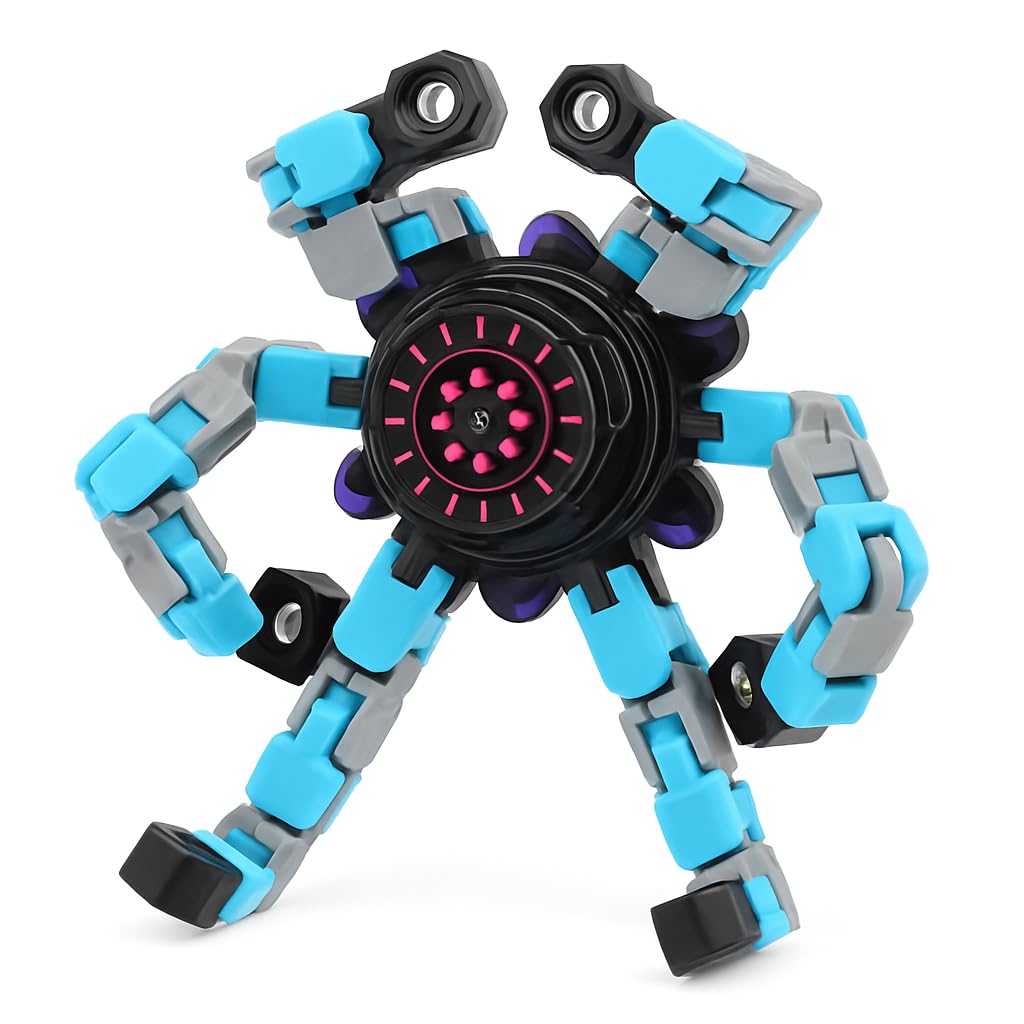 Ranzah Sensory Fidget Hand Spinner ADHD Stress Relief Transformable Robot Fingertip Fun Creative Travel Toy for Kids Teens Adults Mechanical Gyro Birthday Gift (Blue)