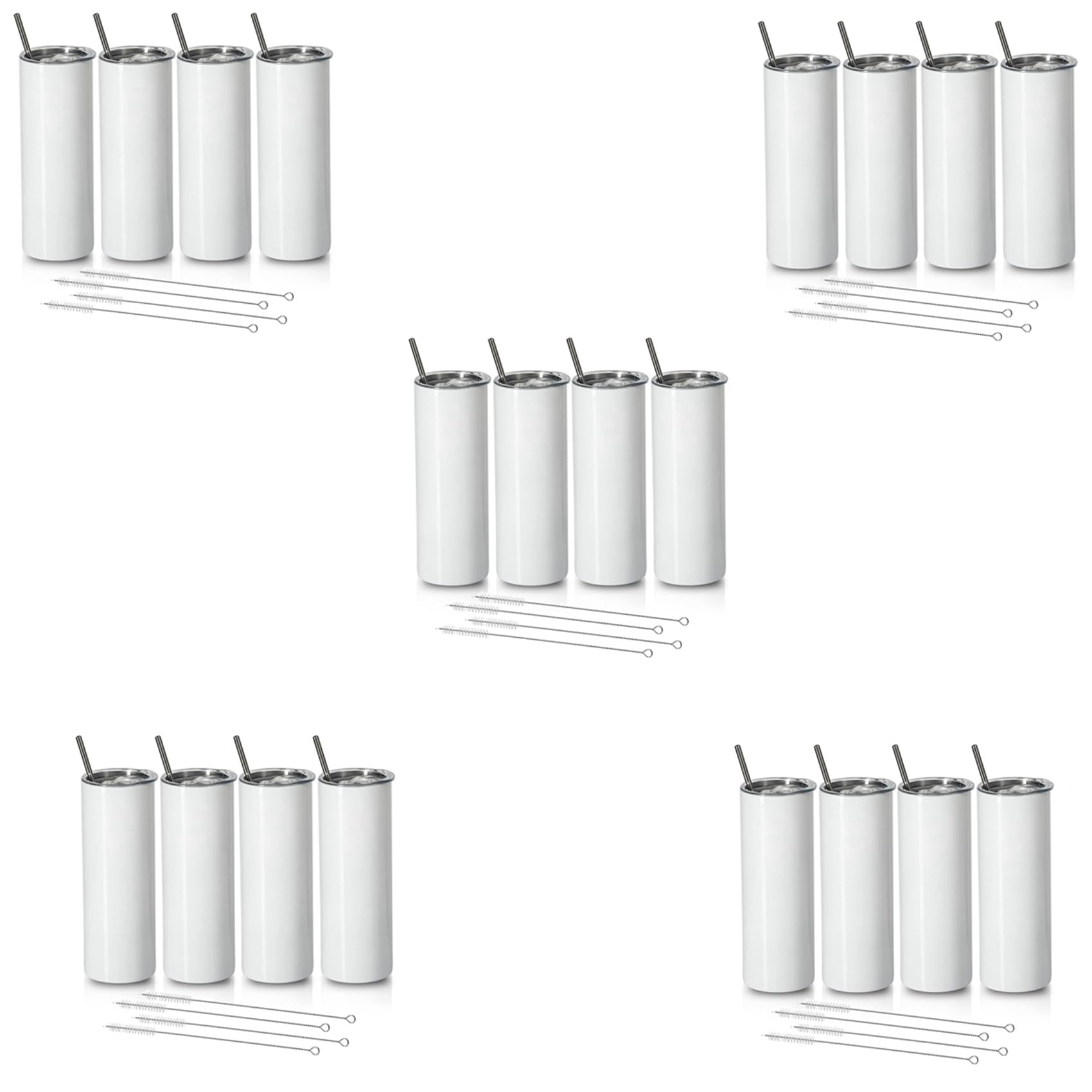 Aundhegrtt Sublimation Tumblers 20 Oz Skinny Straight,Stainless Steel Sublimation Blanks Skinny Tumbler,with Lid and Straw,20 Pack