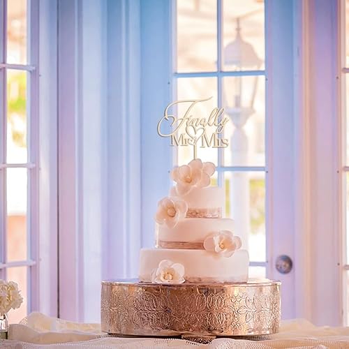 Miniatura 8 de Finally Mr&Mrs - Decoración para tartas de boda, elegante decoración para aniversario de boda, decoración romántica para tartas (madera)