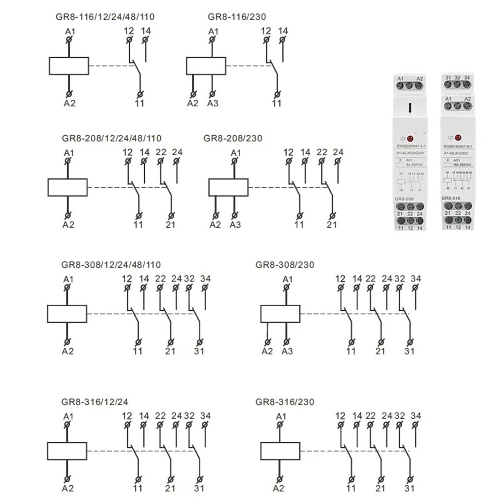 GR8 AC110V 230V Relè 8A 16A SPDT Interruttore relè elettronico 1 pz(ACDC110V,GR8-208)