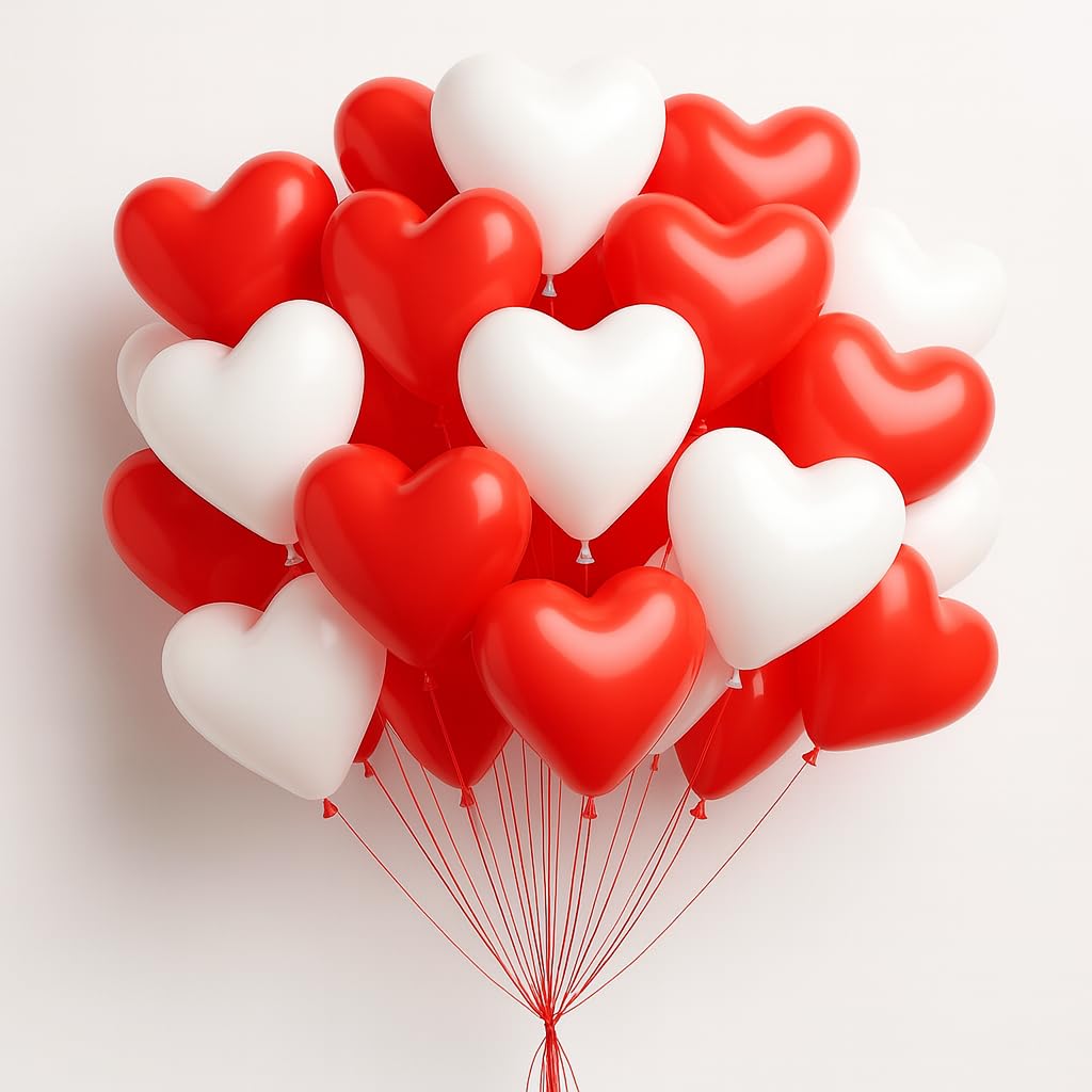 Red White Heart Shape Latex 10 Inch Balloons 50 Pack Romantic Helium Decorations for Valentine Wedding Anniversary Party Engagement Bridal Shower Love Kit