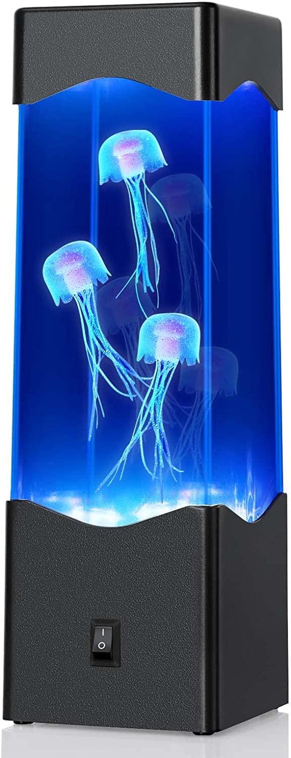 SENCU Lava Lamps , Jellyfish Lamp Automatically Changing 7 Colors, Kids Bedroom Mood Light USB/Battery Operated Night Light Home Decoration Birthday Christmas Gifts for Girls Boys (Black), (SMDBK)