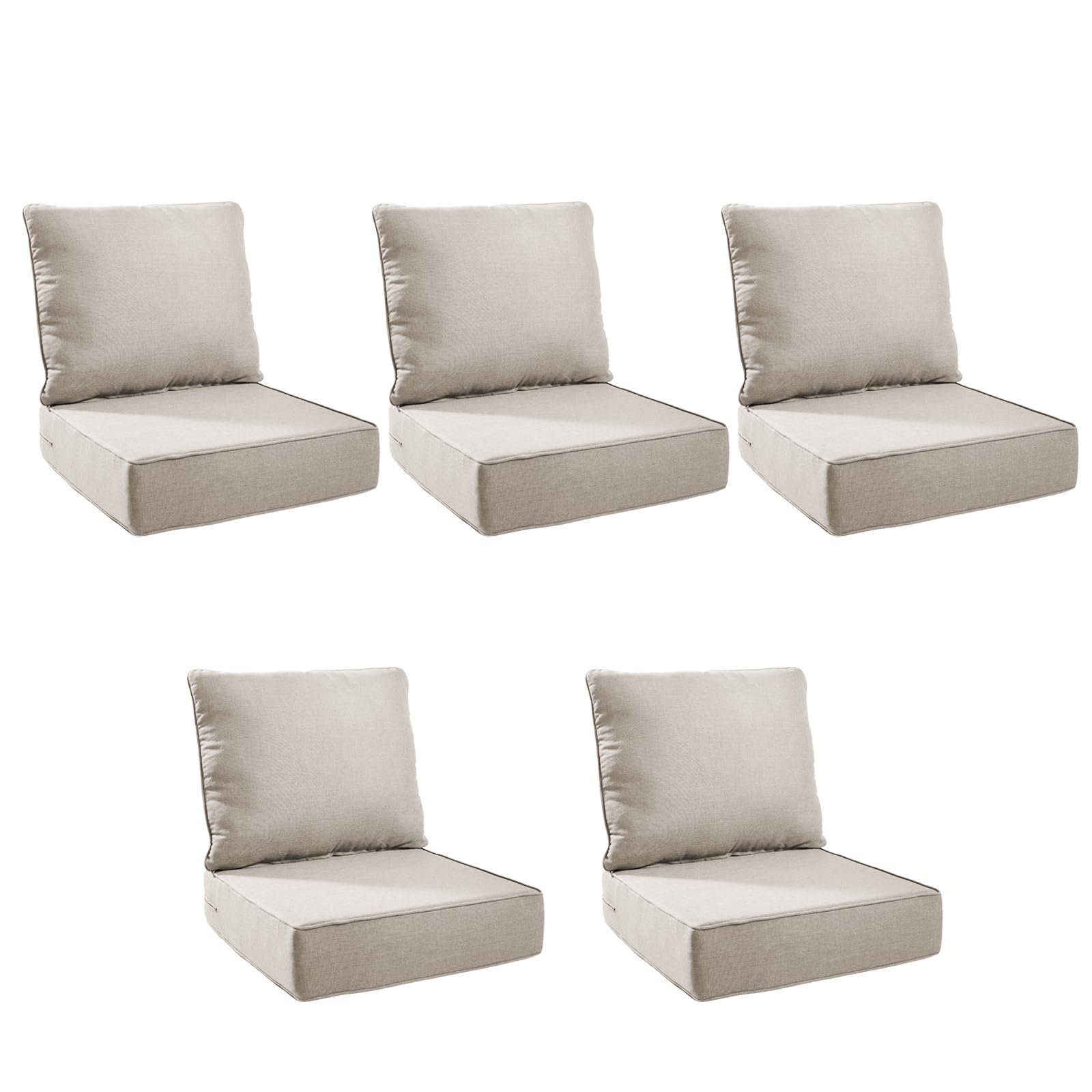 Outdoor Cushion for Patio Furniture - 6" Thick Outdoor Chair Cushions with Water Resistant &amp; Removable Cover, 28D High Density Sponge, 22x24 Outdoor Seat Cushions for Chair/Sofa| Beige | 5-Pack |