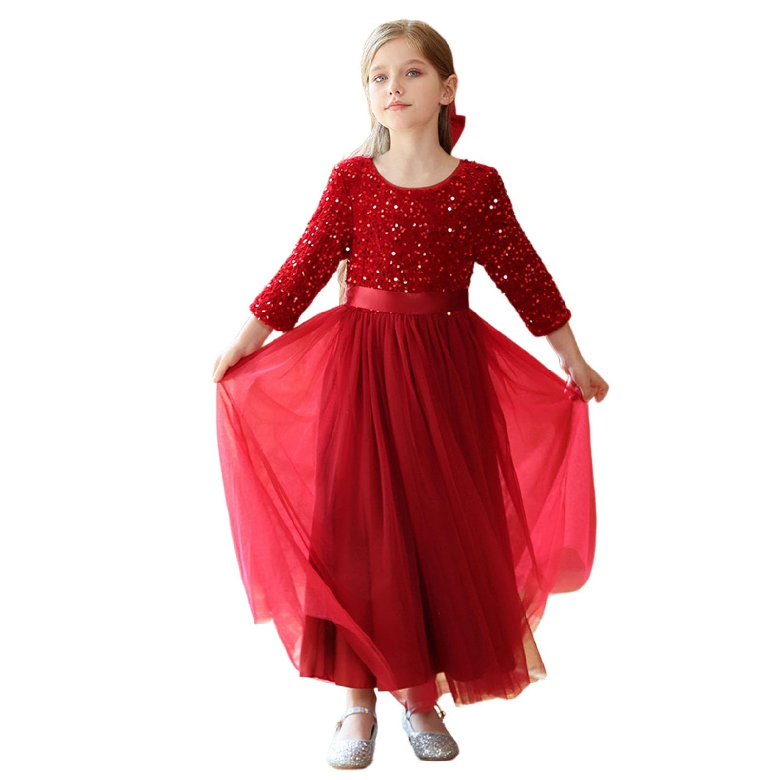 Kleid Mädchen Kleider Festlich Sommer Kleid Mädchen Kinderkleider Oktoberfest Karneval Elegantes Paillettenkleid mit Langarm Überwurf für Glanzvolles Kleiderdesign für Alltag Freizeit Festlichkeiten