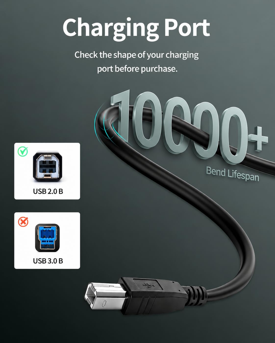 Superer 3 Meter/10FT USB Printer Cable, USB 2.0 Type A to USB-B Male Lead, Fit for HP, Canon, Lexmark, Epson, Dell Printer Power Lead, Durable Charger Cable Cord - 2