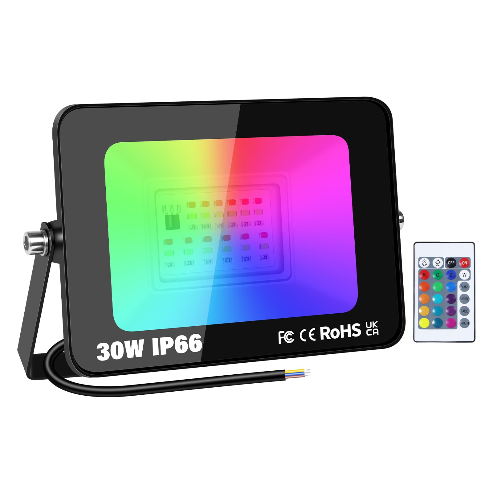 RIGIDON 30W RGB Outdoor LED Floodlight with Remote Control, RGB LED Floodlight Outdoor Indoor Colour, 16 Colours 4 Modes Neon Spot Led for Jadin Terrace Patio, IP66 Waterproof