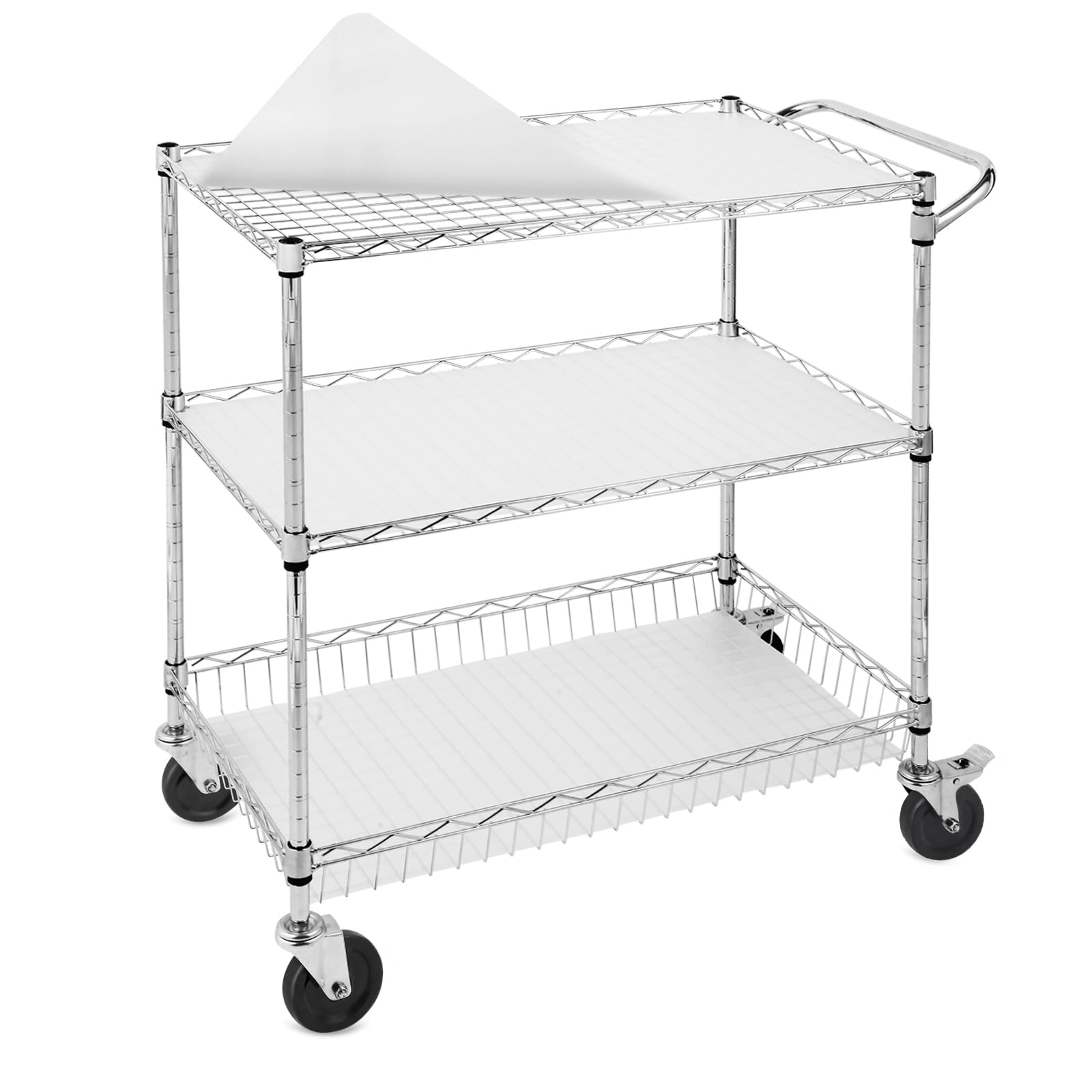 TGHEY 3-Tier Rolling Cart, Utility Metal Wire Cart, D75 x W45 x H89cm