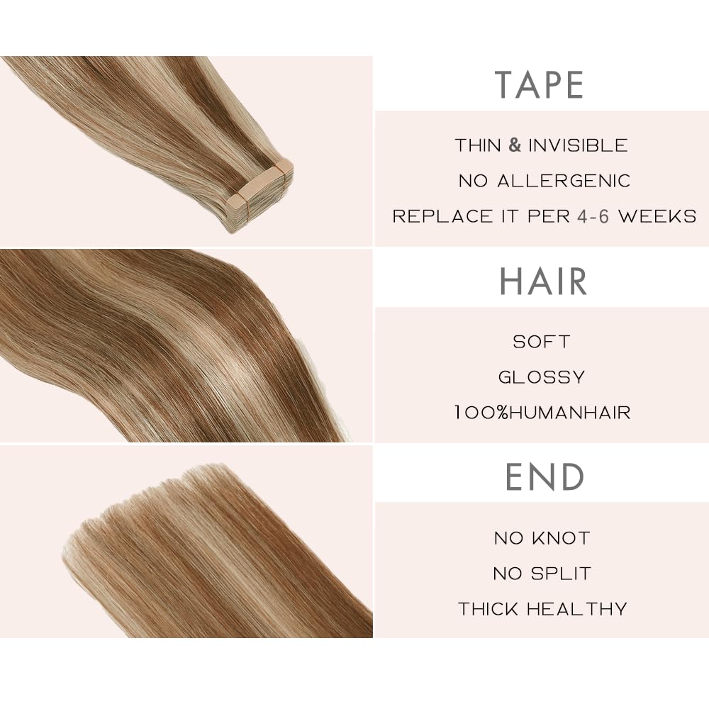 YDDM P6/613 - Extensiones de pelo humano con cinta adhesiva, 20 unidades, 60 cm — view 3