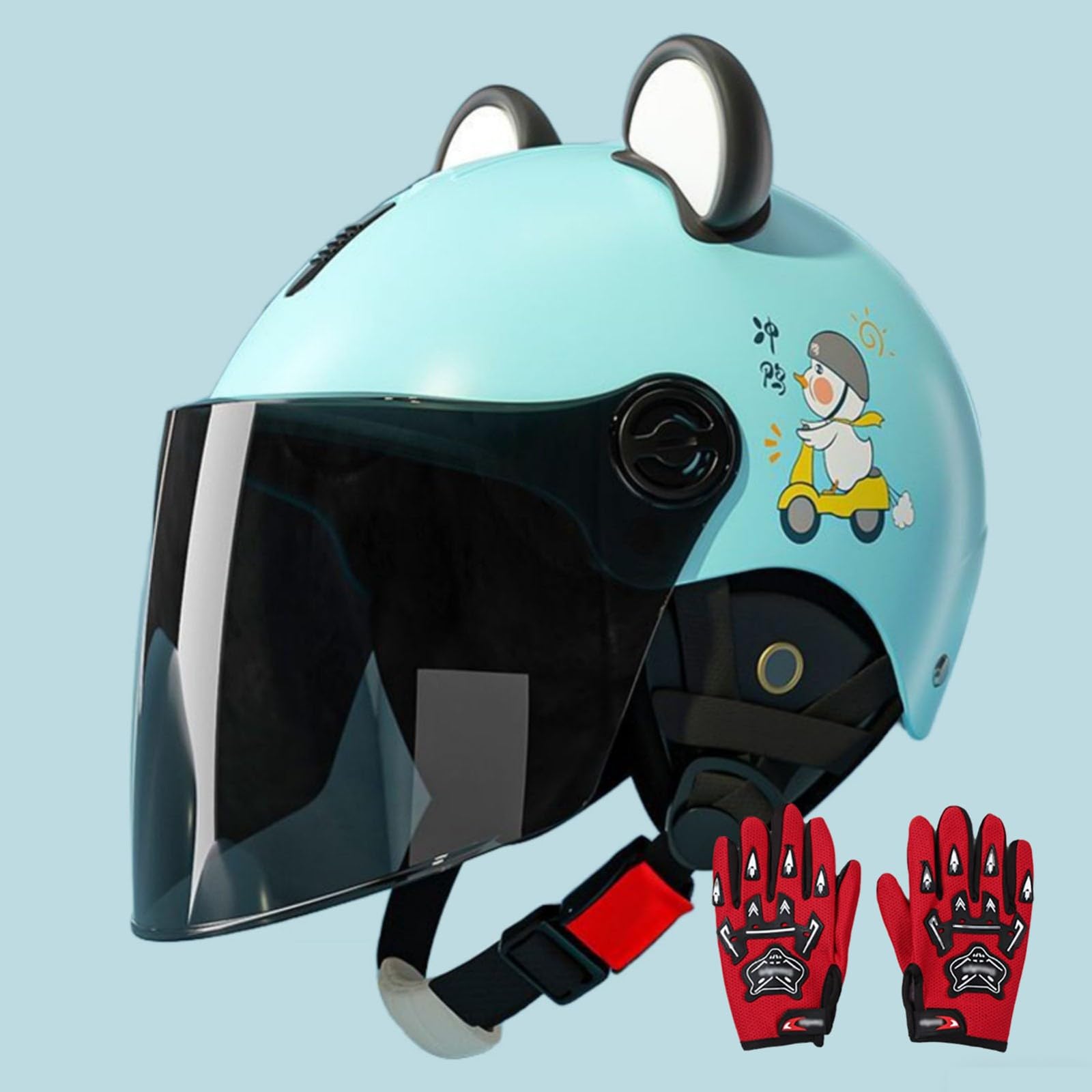 Casco Moto Bambino Scodellino ECE 22.06 Omologato Visiera Parasole Orecchie 3D Panda Calotta ABS Leggera Kids Scooter Ciclismo Ragazzo Ragazza 3-12 Anni 8,48~55cm