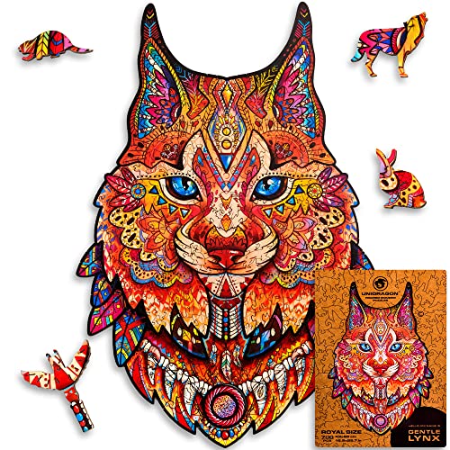 UNIDRAGON 木製パズル ジグソー、大人と子供への最高のギフト、ユニークな形のジグソーパズル、優しいオオヤマネコ、43 x 65 cm、700 ロイヤルサイズ