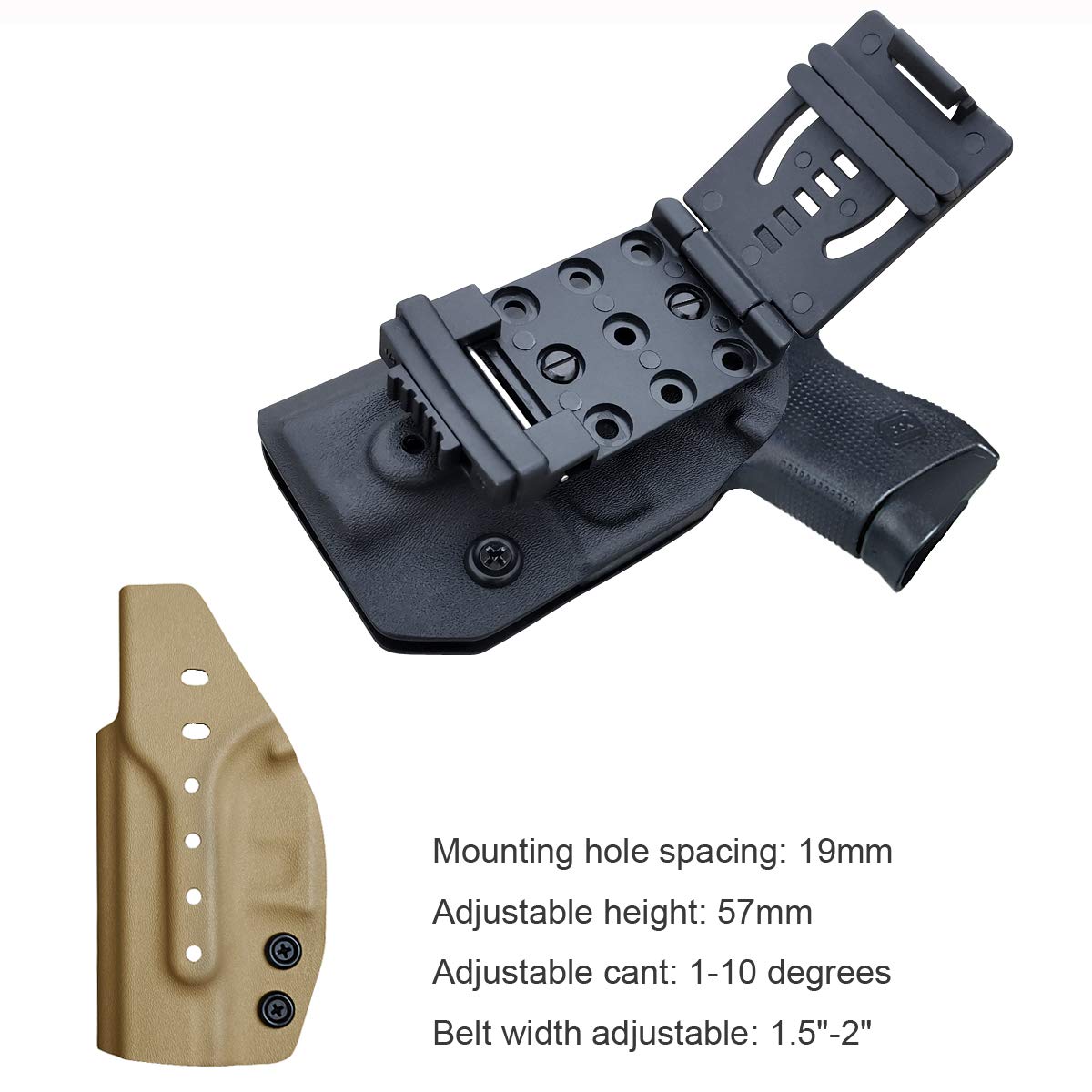 Glock 43 holster, Glock 43x holster OWB Kydex Funda Custom Fit: Glock 43 / Glock 43X (Gen 1-5) Pistol - Transporte exterior de la pretina - Clip de cinturón de 1.5-2 pulgadas - Adj. Width Height Retención de inclinación, Entrada ensanchada