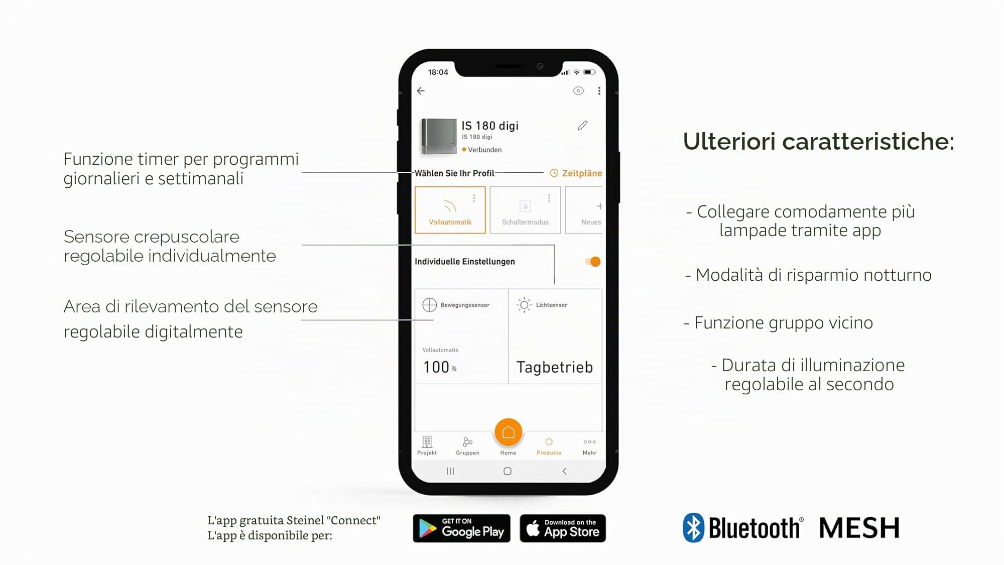 Steinel Rilevatore di movimento IS 180 Digi antracite | rilevamento a 180°, portata 8 m, collegamento in rete intelligente Bluetooth tramite app