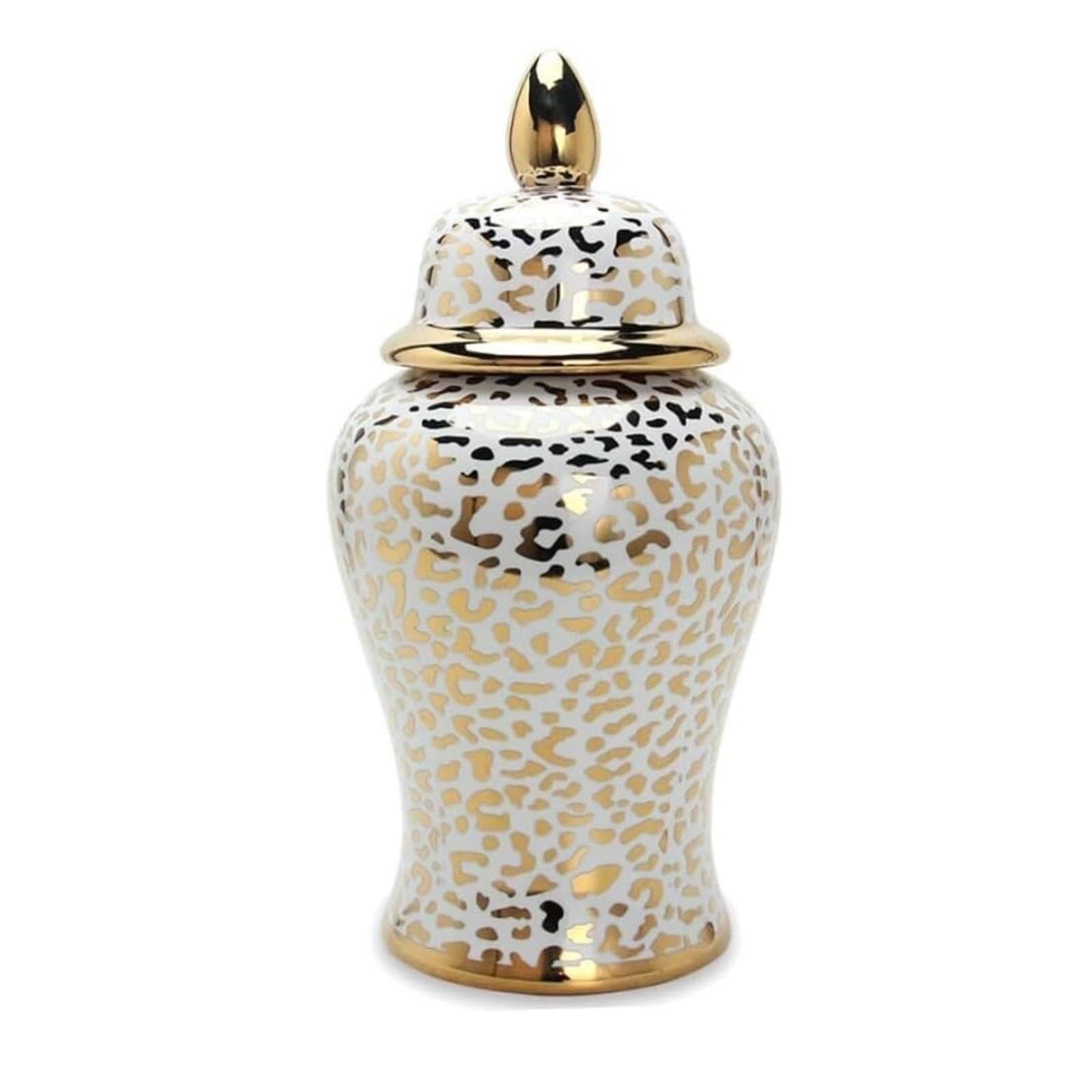 Ceramic Ginger Jar Chinoiserie Decorative Jars with Lid Flower Vase Temple Jar Home Decor White and Gold Porcelain Jars(24 * 48cm)