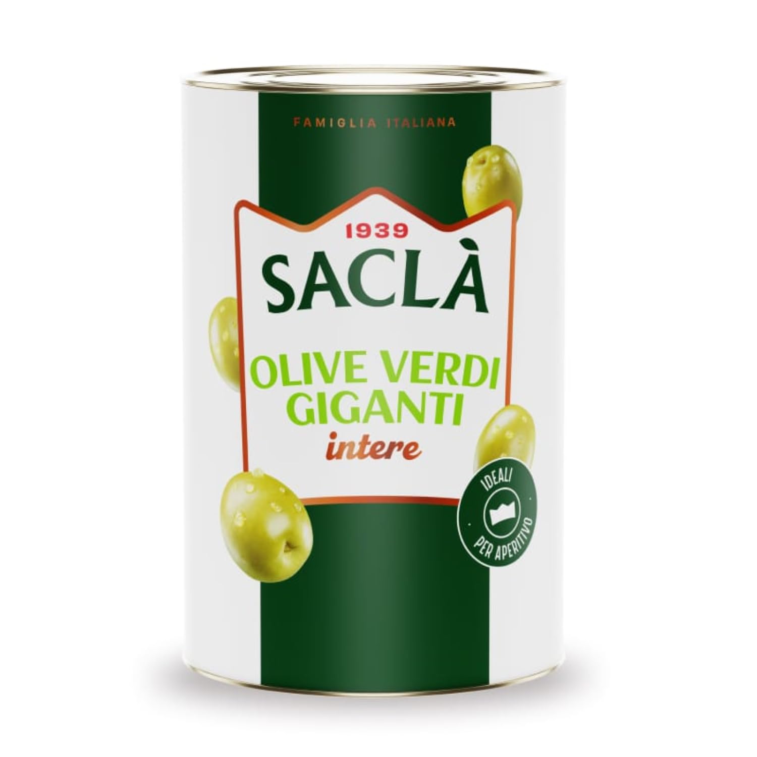 Olives Vertes Entières Géantes au Naturel 4,1 kg - Saclà