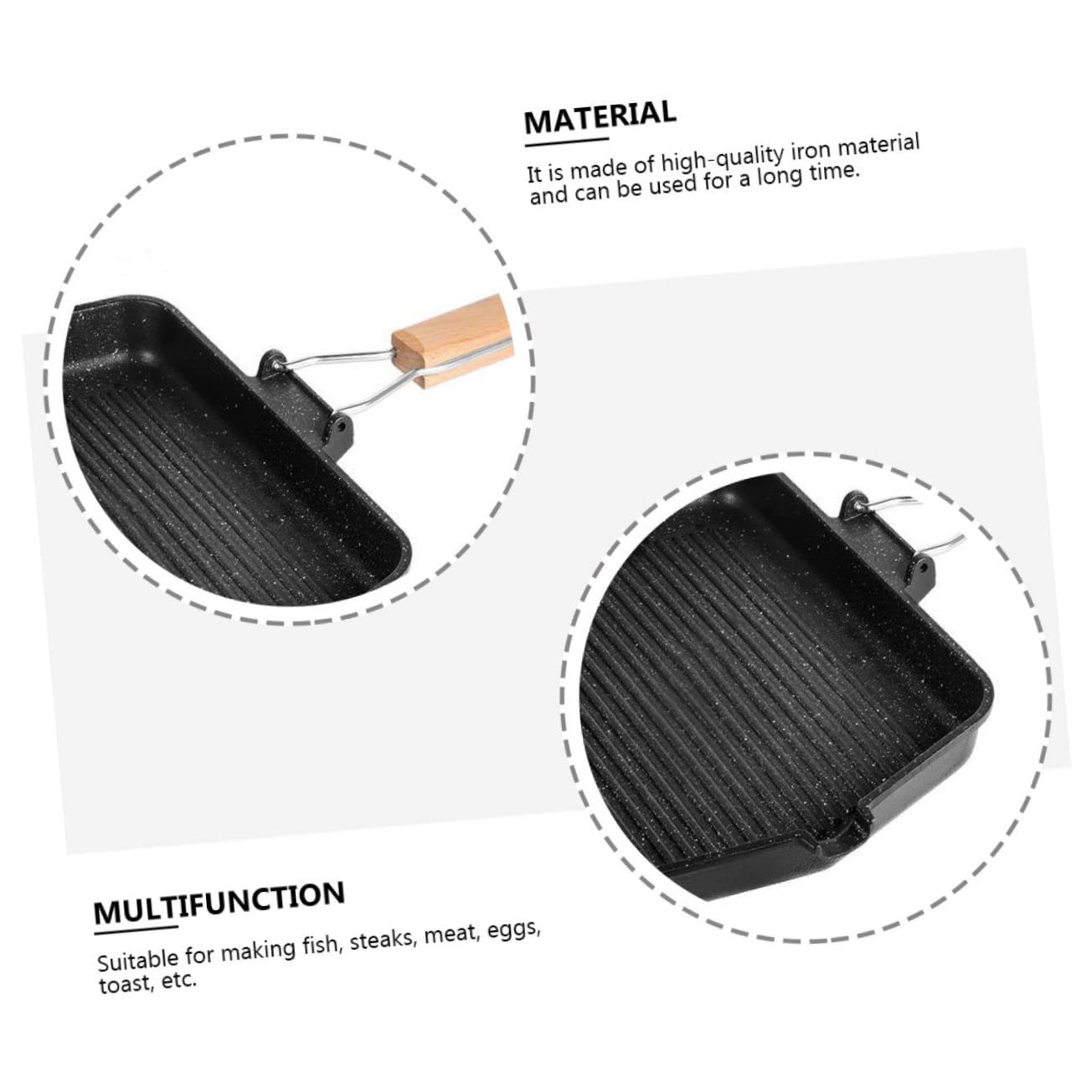 SHINEOFI Padella Grill Antiaderente in Ferro Nera per Cottura senza Fumo, Adatta per Barbecue, Grigliata e Uso Domestico