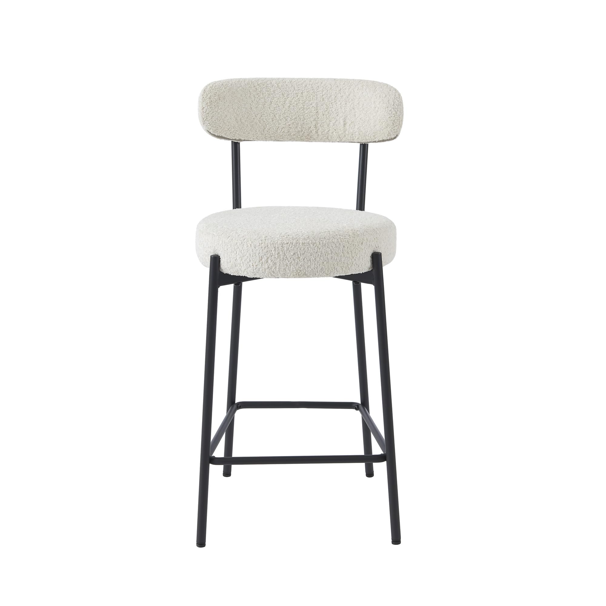 BAÏTA Set di 2 sgabelli da bar NOA in tessuto Bouclette bianco e gambe in metallo nero