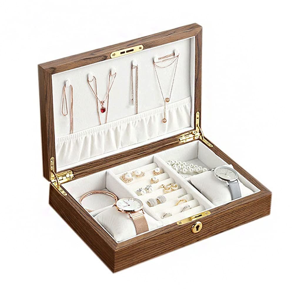 ANVLOJRIH makeup Storage Organizer Dresser Desktop Jewelry Box Multifunctional Box Watch Shell Ring Box Retro Lock Necklace Box Cosmetics Storage Box Makeup Organizer(A)