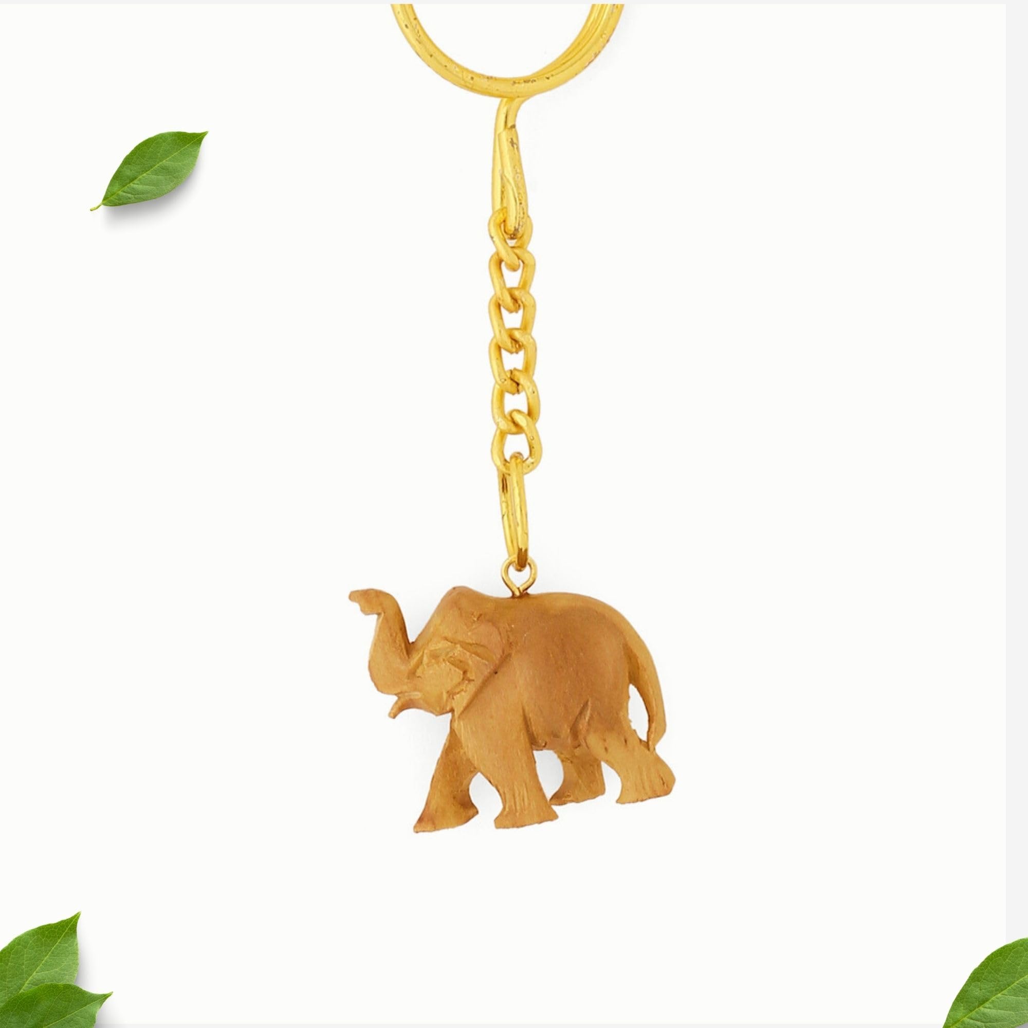 RDK® Hancrafted Original White Sandalwood Upper Trunk Elephant Engraved Keyring Key Ring Chain Safed Chandan Handmade Keys Hanger Keychain - 1 Inch (Pack of 2)