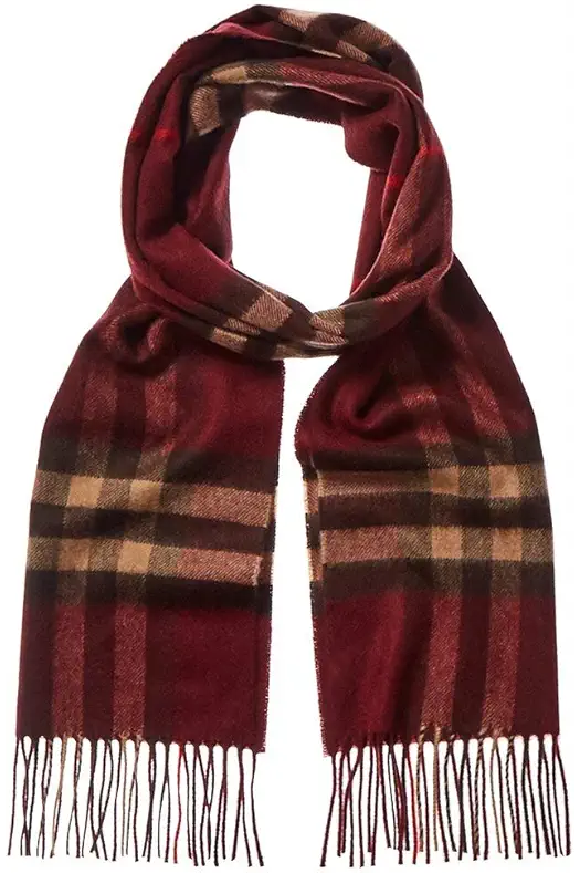 BURBERRY Classic Check Cashmere Scarf, Red