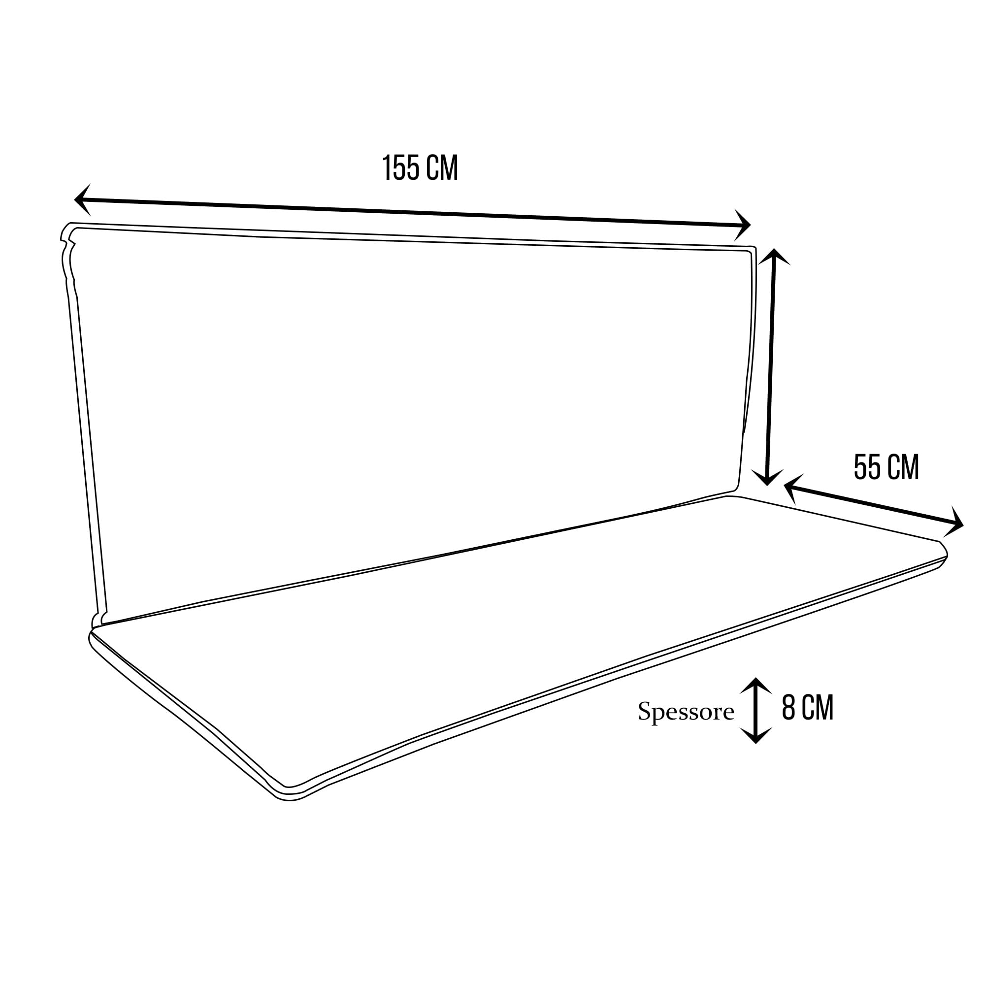 Cuscino compreso Tettuccio Impermeabile per dondolo da giardino 2, 3 e 4 posti spessore 8 cm (Cuscini 155x55 | Telo 192x124, Marrone)