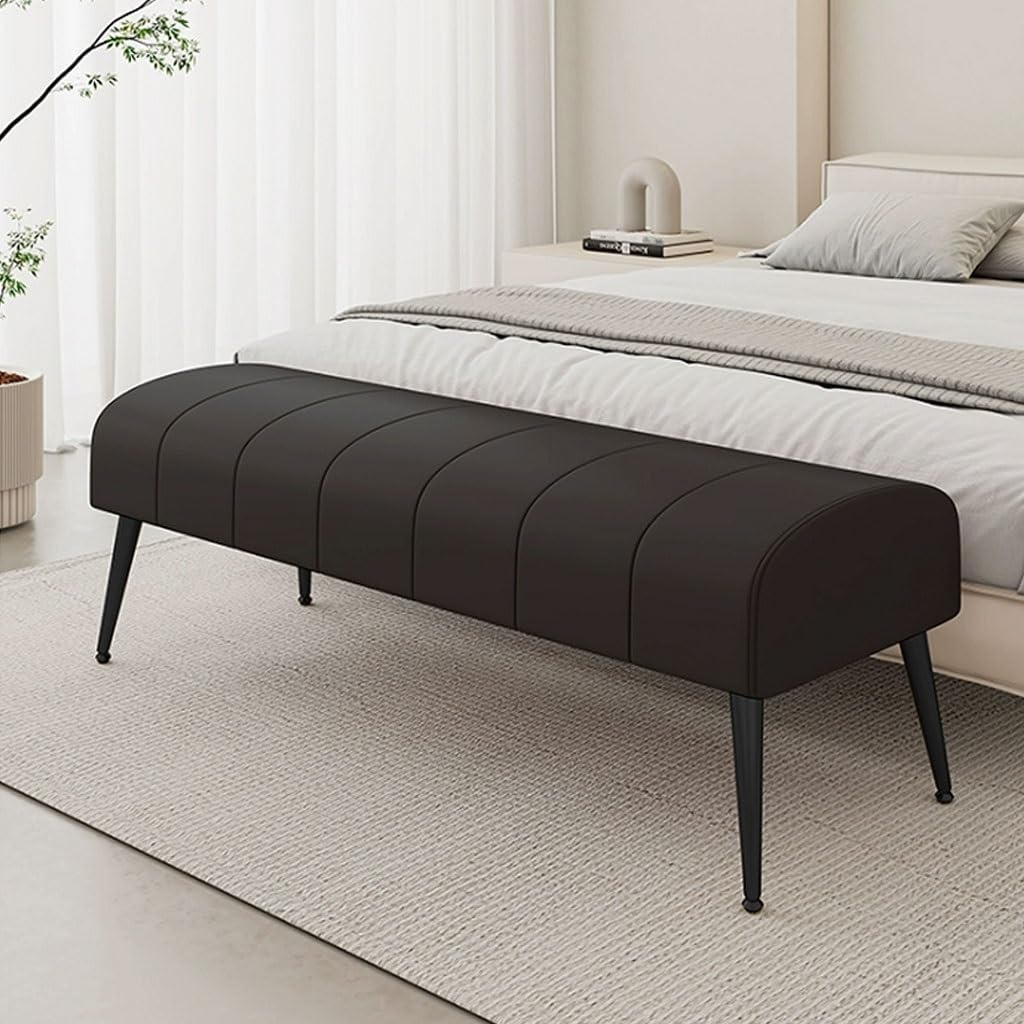 Nowoczesna Ławka Na Koniec Łóżka,podnóżek Do Sofy W Salonie, Ławka Na Buty Do Przedpokoju Skórzana Tapicerka Zakrzywione Siedzisko Z Solidnymi Nogami(Black,80cm)