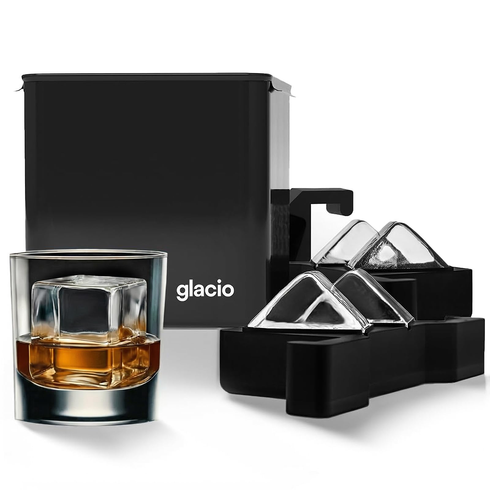 Berlinzo Clear Ice Cube Maker Mold - Combo 2+2 Crystal Clear Ice Cubes & Balls - Ice Square Maker Mold, Pure Round Ice Spheres for Whiskey, Cocktails & Bourbon (Non-electric