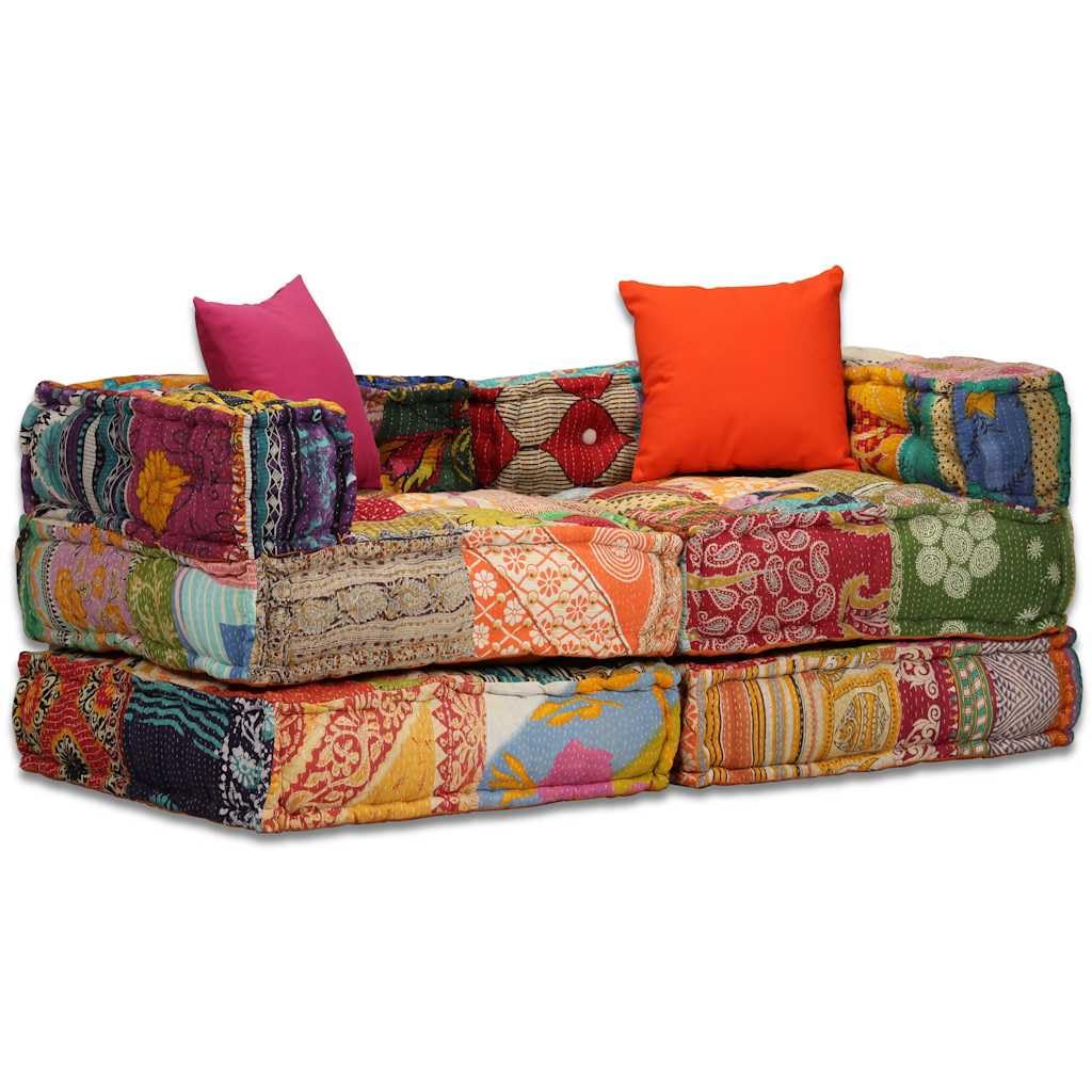 vidaXL Pouf Modulare 2 Posti Tessuto Patchwork Divanetto Sofà Divano Salone