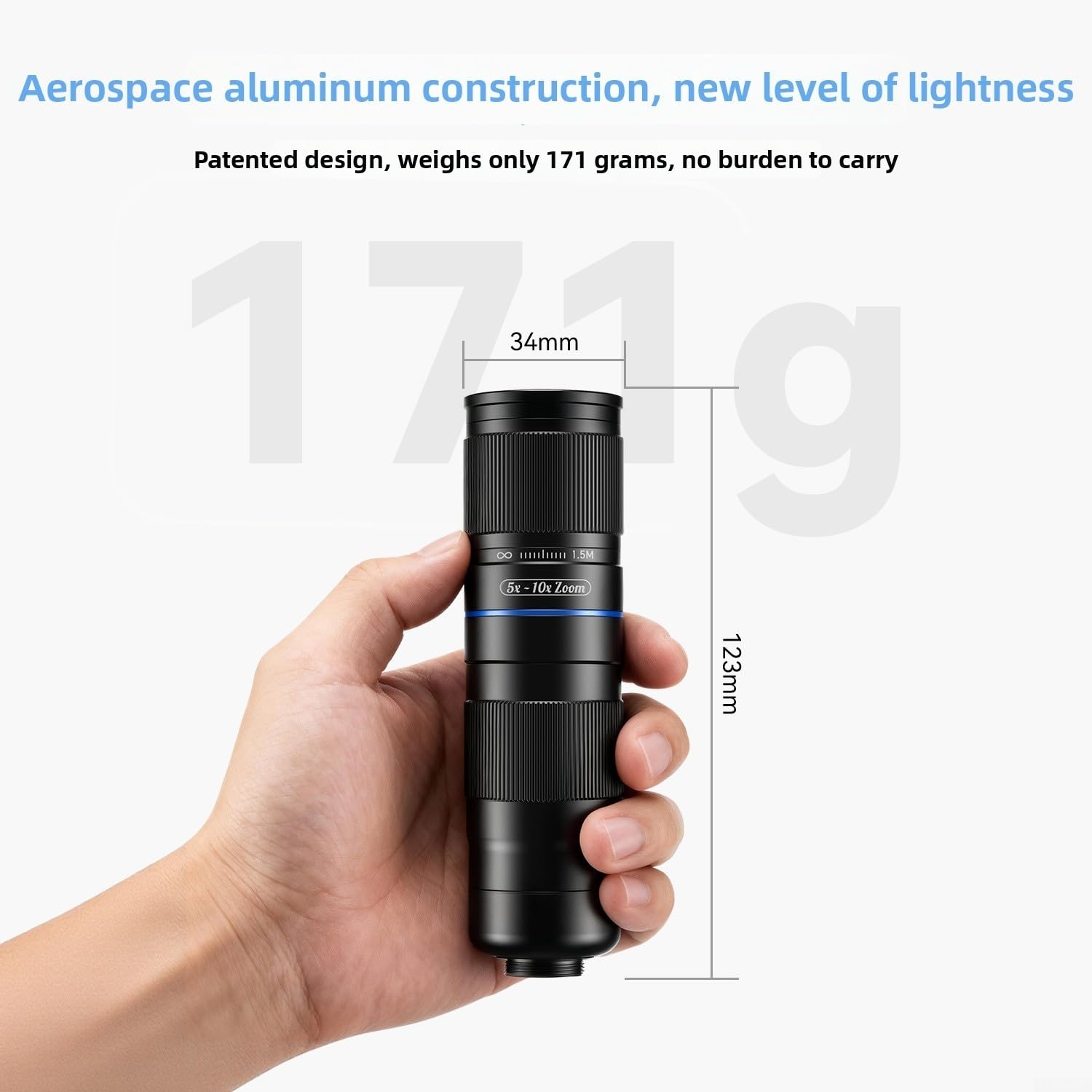 Teleobjetivo de zoom 5-10x totalmente metálico para teléfono móvil, telescopio monocular de aluminio de aviación para conciertos y deportes, accesorio profesional de cámara HD