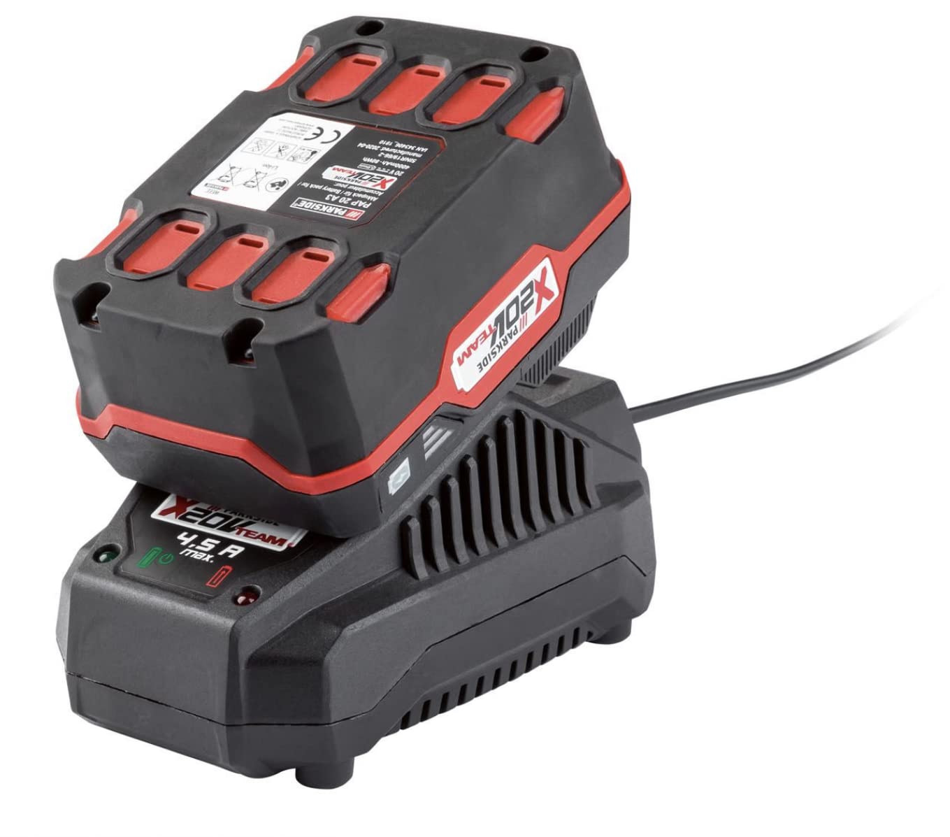 Parkside Performance - Amoladora angular inalámbrica 20 V batería y cargador rápido Cepillos motor duradero, potente y de bajo desgaste: Ø 125 mm, 10.000 RPM