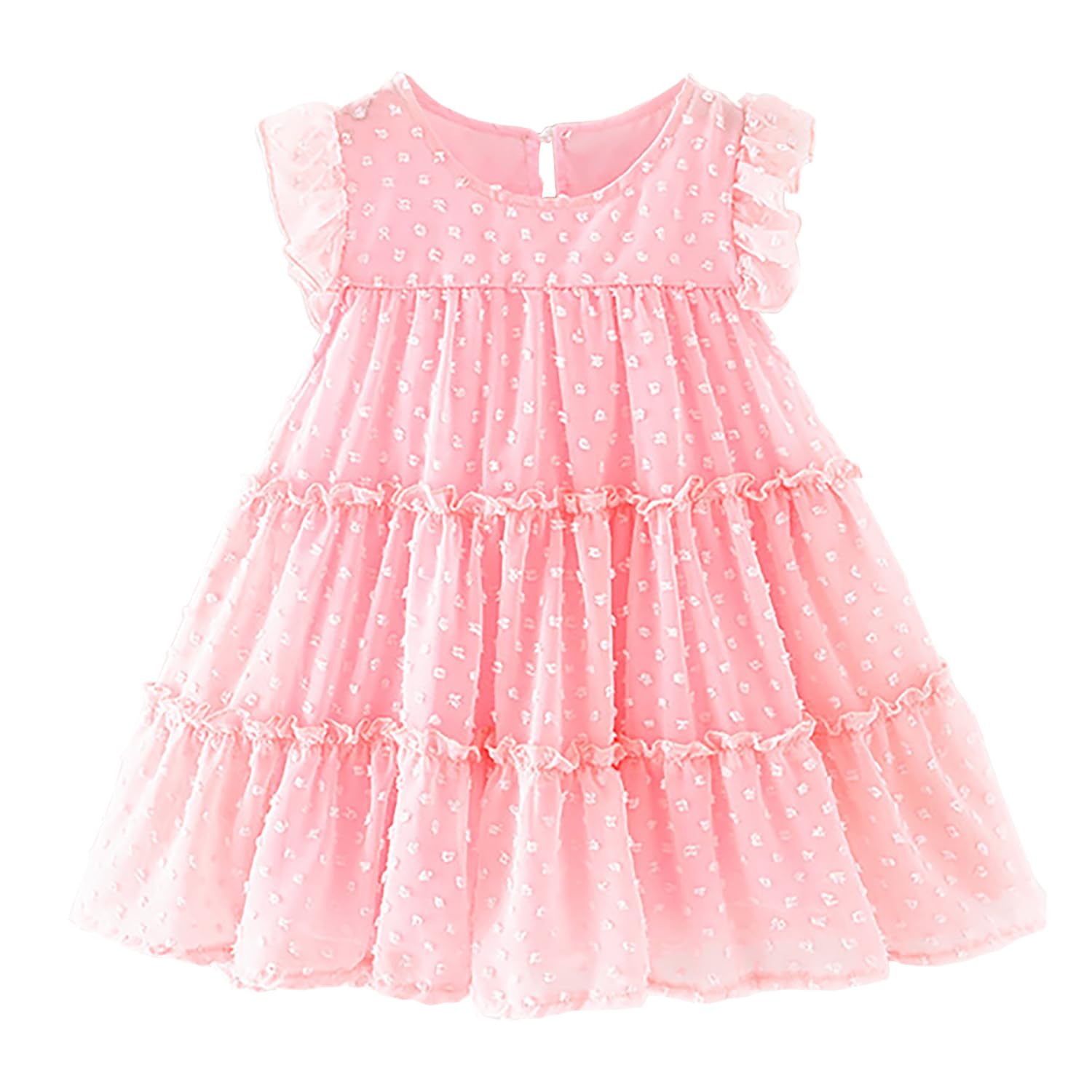 YETANLID Baby Girls Ruffle Dress Sleeveless Summer Chiffon Dress Flower Girls Swiss Dot Flowy Pleated Party Dress Pink-Swiss Dot Size 1-2T