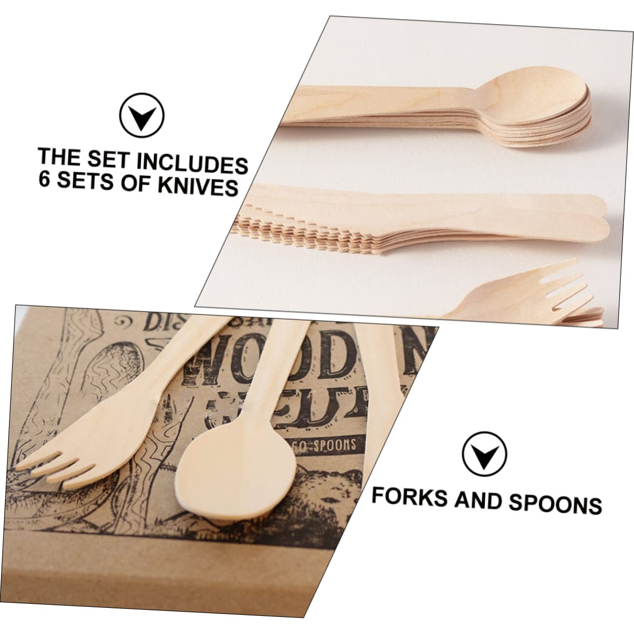 Garneck 18-piece Wooden Fork Spoon Knife Set Disposable Party Tableware Easy Cleanup