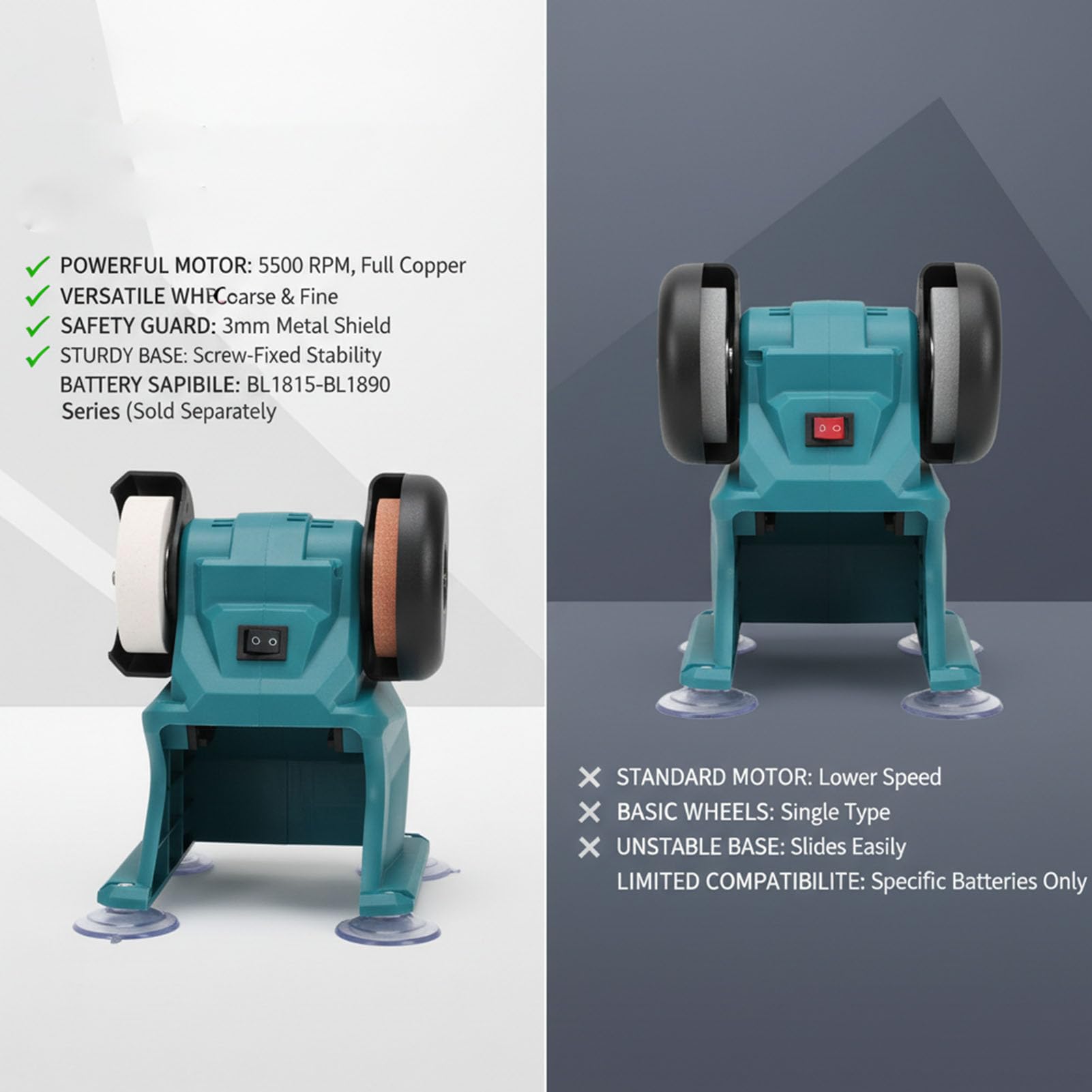 Fockety Amoladora de Banco, Pulidora Eléctrica de 5500 RPM y 150 W con Ruedas de Corindón Marrón Grueso y Fino Protector de Metal, para Afilar Metal, Carpintería, Pulido de Joyas