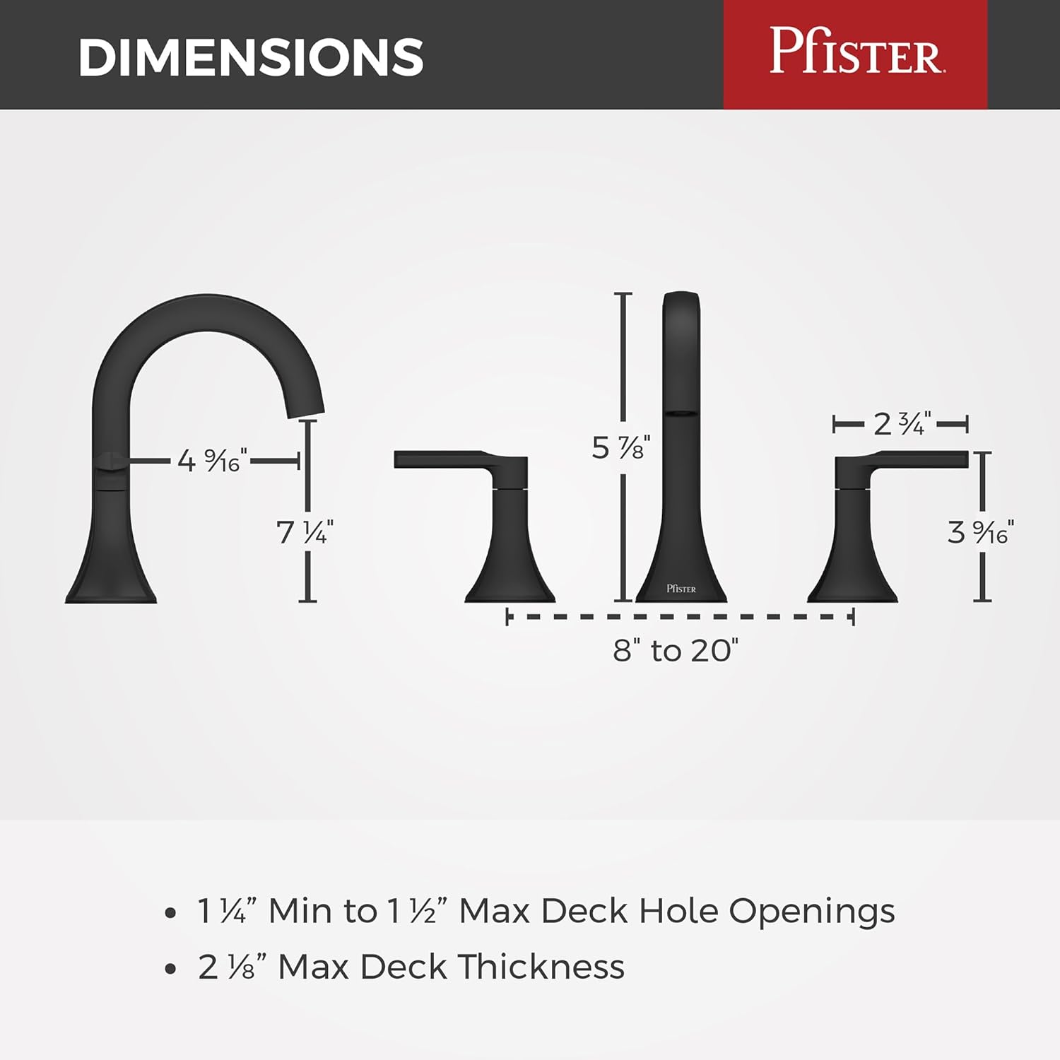 Pfister Vaneri Bathroom Sink Faucet, 8-Inch Widespread, 2-Handle, 3-Hole, NSF Certified, Matte Black Finish, LF049VRIBB