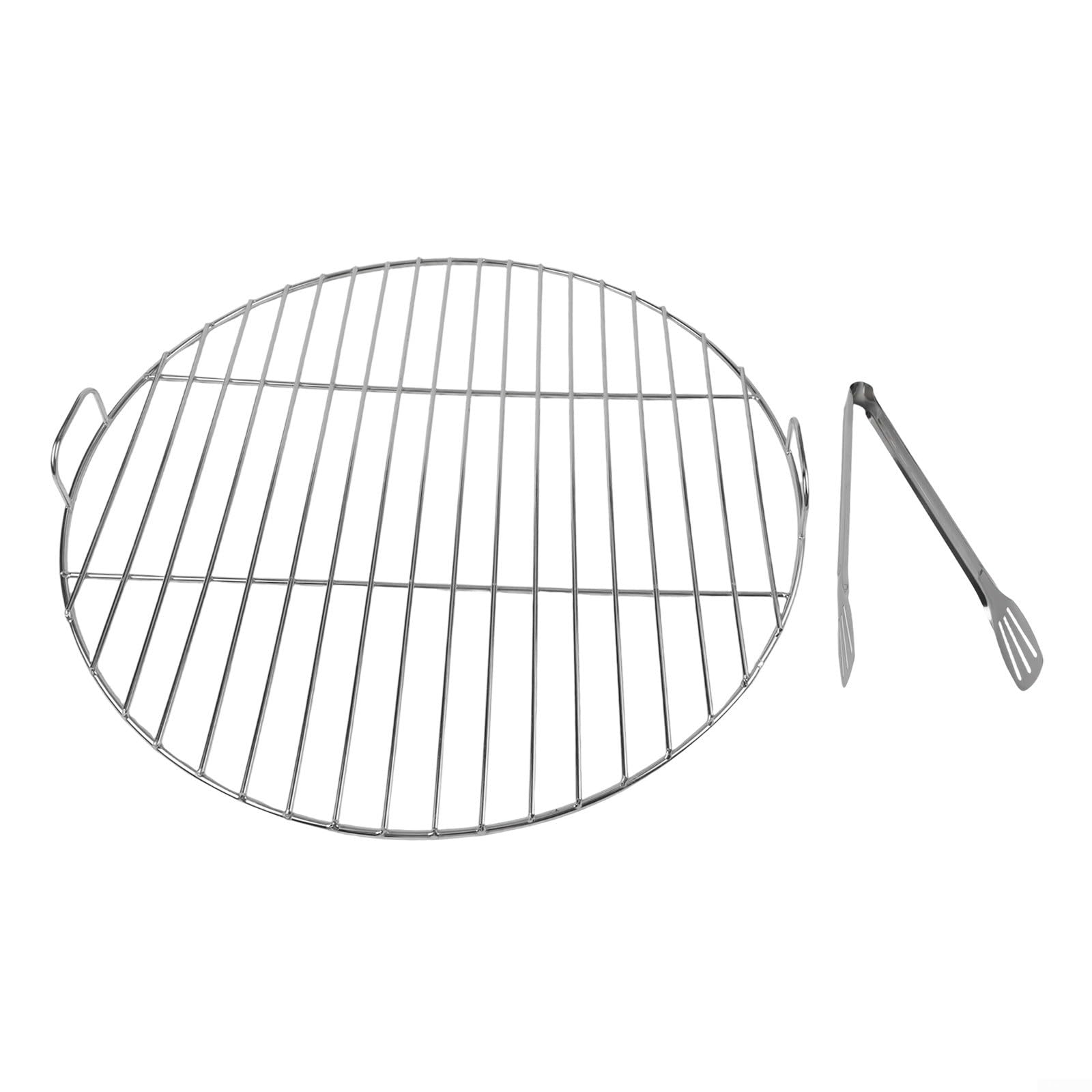 Rejilla redonda de acero inoxidable antideformación con mango resistente al aceite para parrillas de barbacoa de carbón de 57-60 cm (55 cm)