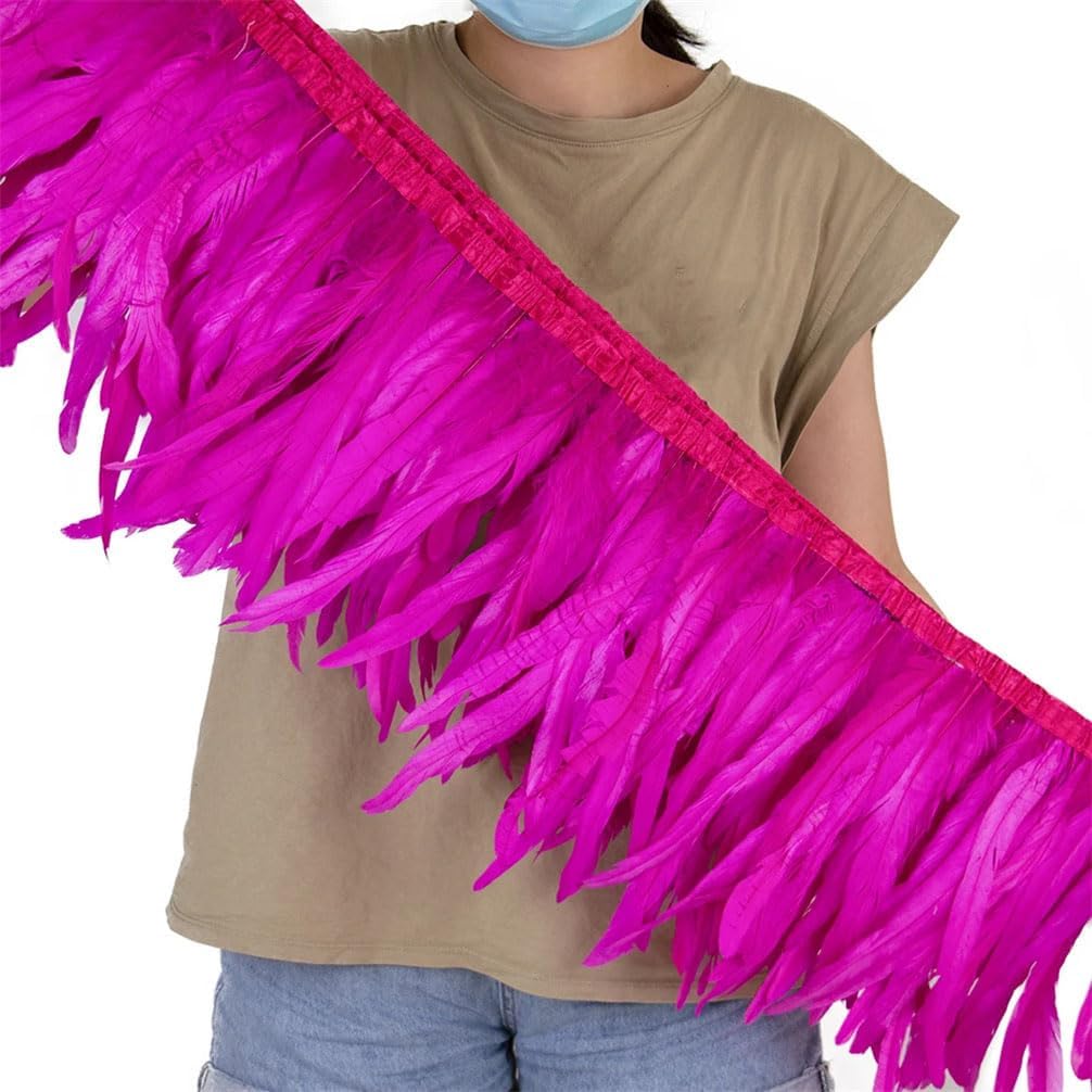 10 Yards 25-30 Cm Width Rooster Feathers Trim Cock Feathers Trimming for Crafts Wedding Dress Skirt Decoration Rose Red 25-30CM