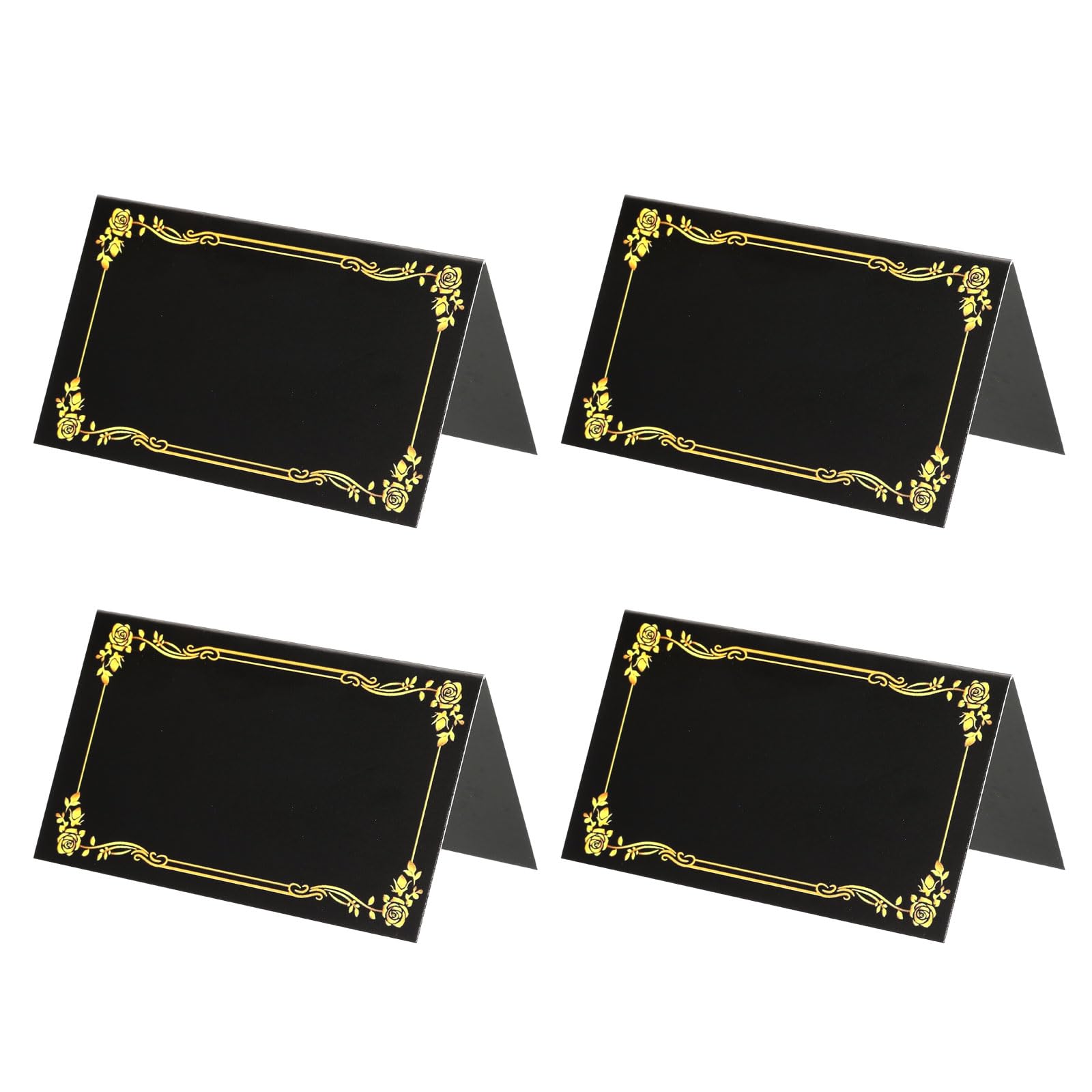 PATIKIL 25 Pack Reserved Table Signs, Gold Edge Printing Tables Tent Blank Card, Black, 5 x 8.5cm / 2 x 3.3 inch