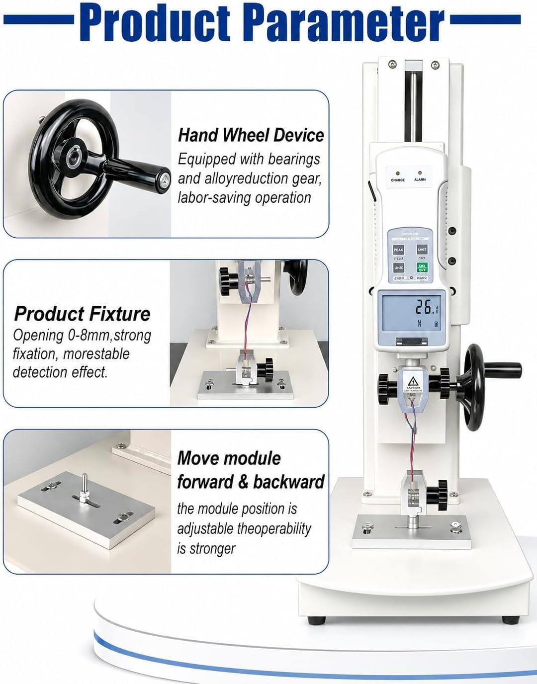 Dinamometro Digitale Manuale 10-2000 N, Banco Prova Verticale A Manovella con 5 Sonde, Banco Prova di Trazione Verticale A Manovella con Corsa di 270 Mm per Pesca E Arredamento Withruler-50N