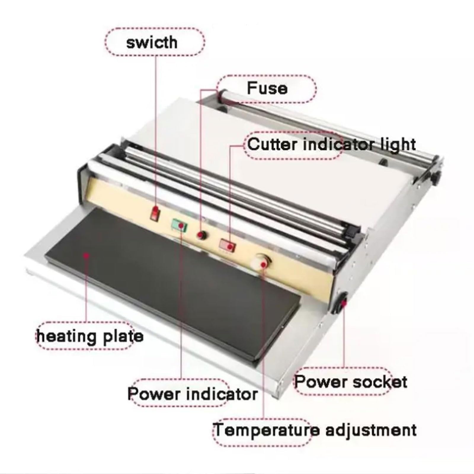 Dispensador película envoltura alimentos mano 300W for envasado alimentos | Máquina envolvedora de película de 18 "/450 mm, dispensador de envoltura de película elástica, acero inoxidable, for carne