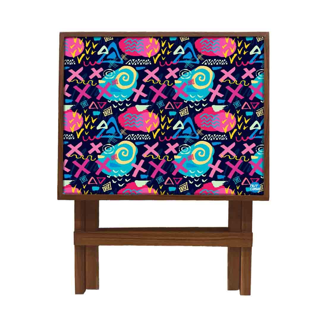 Nutcase Designer Teak Wood Side Table Folding Wooden Bedside Coffee Outdoor Picnic Table - Trendy Colorful Pattern 4