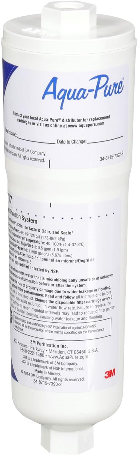 AP717 Inline Water Filter for Refrigerator, Ice Maker and Drinking Fountains, Inhibits Scale Build-Up, Removes Sediment, Chlorine Taste and Odor