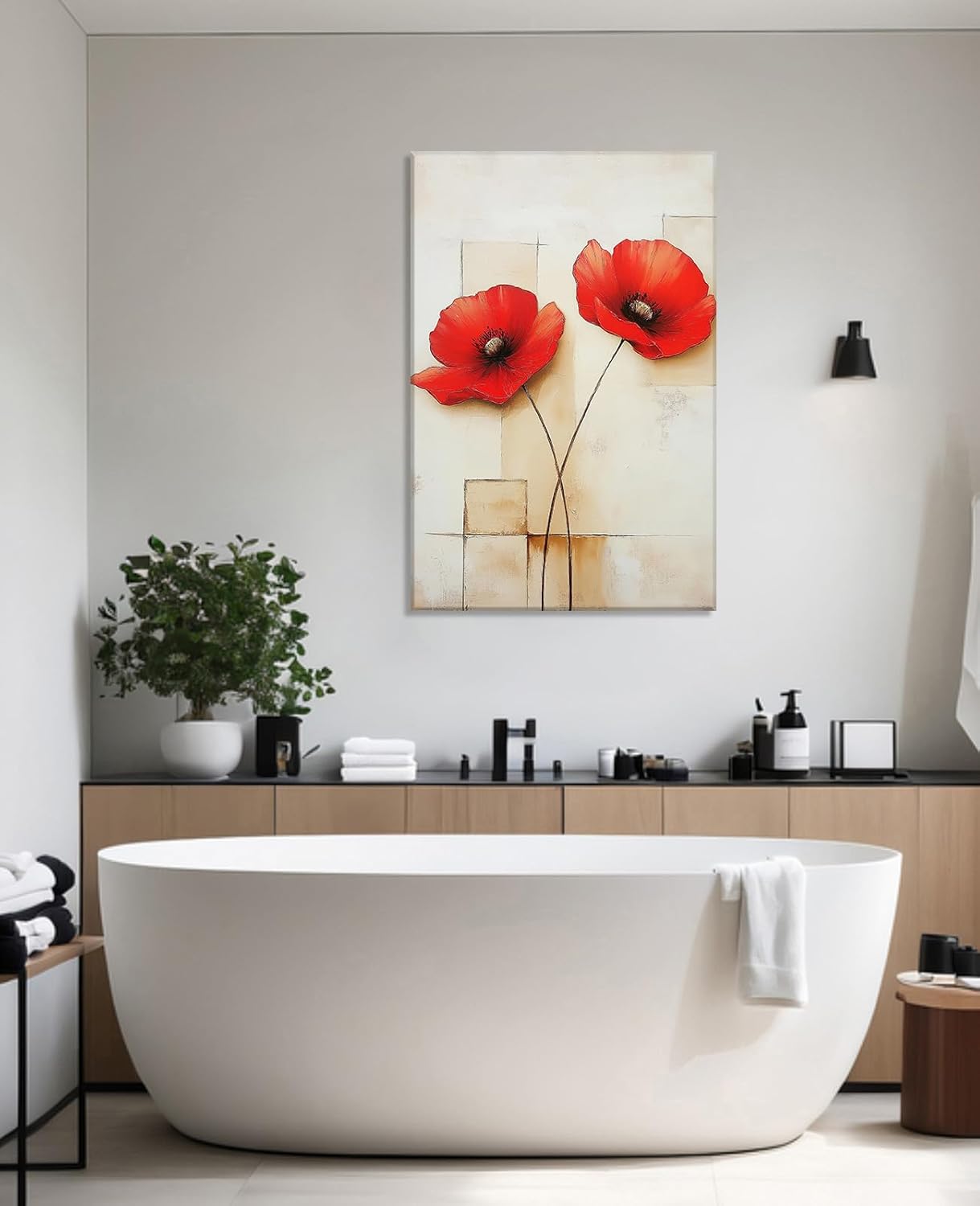 Poppy Canvas Wall Art Flower Picture Wall Decor Floral Painting Vintage Prints Farmhouse Bathroom Living Room Home Office Decor Framed(12.00x18.00 inch)