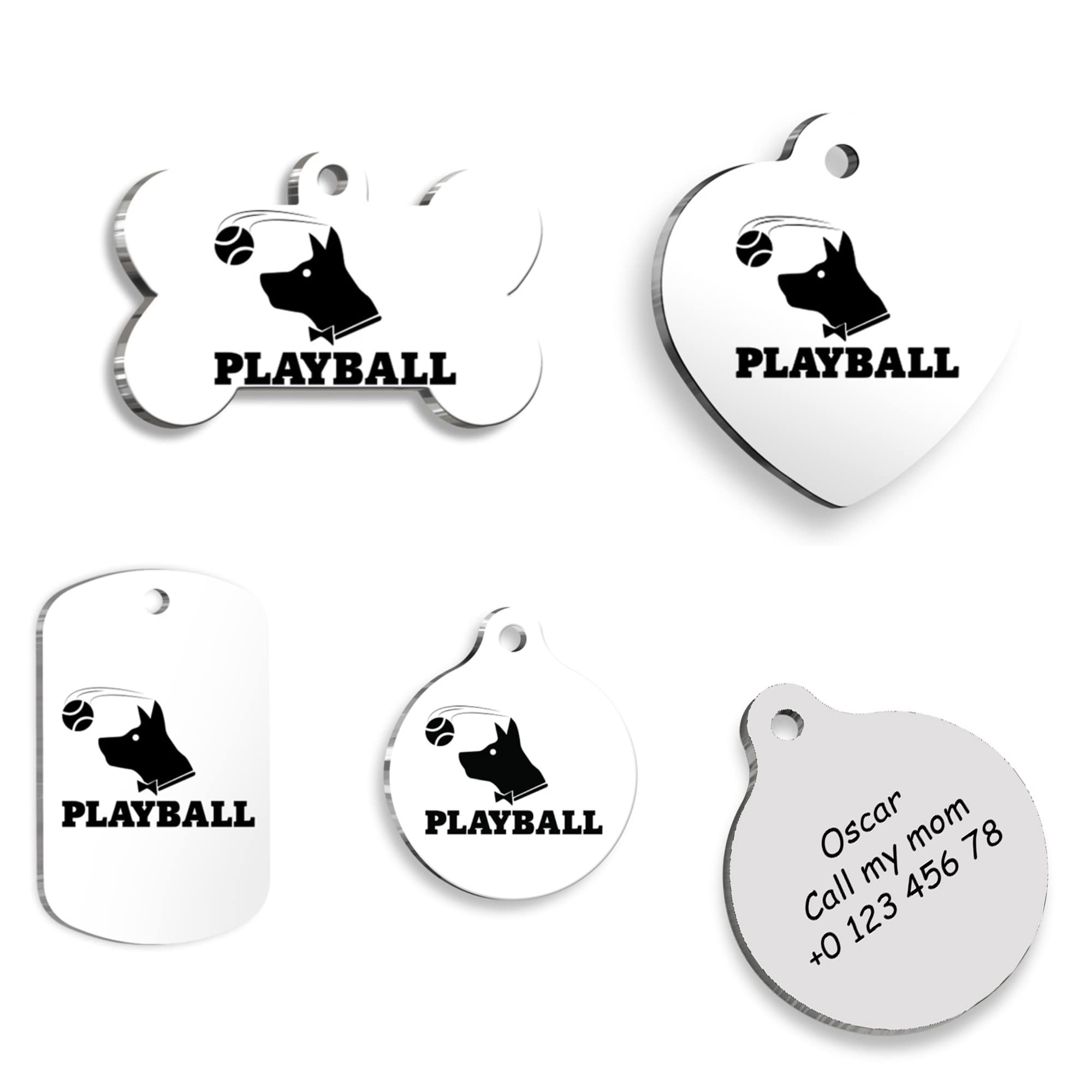PLAYBALL Personalized Dog Tag - Custom Name Tag - ID Tag for Dog & Cat - Customized Pet Tags - Dog & Cat Name id Tag - Dog Name Tag - Engraved Dog Tag (Rectangle)